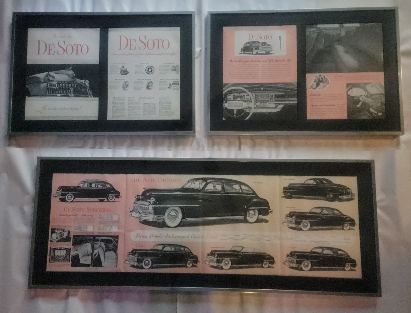 1949 DeSoto Original Sales Brochure Custom Framed 3-Piece Set Mopar Chrysler