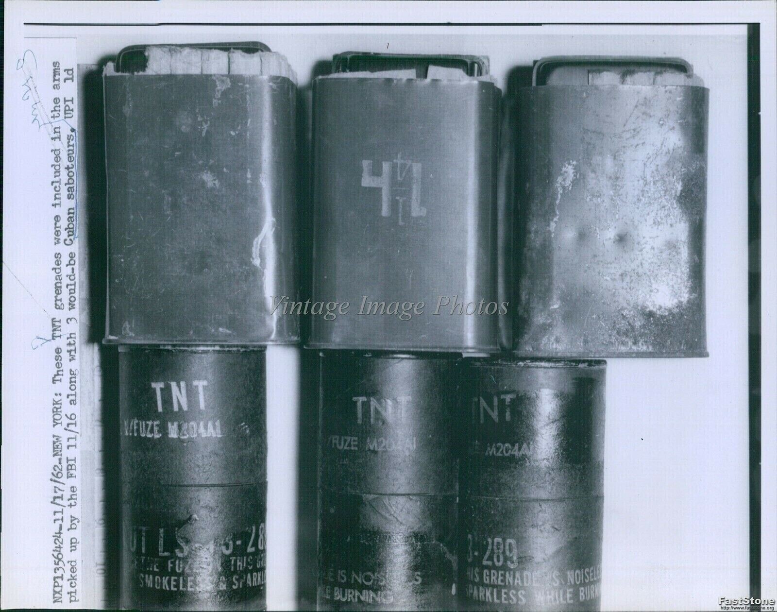 1962 Tnt Grenades Found By Fbi Cuban Would Be Saboteurs Crime Wirephoto 7x9