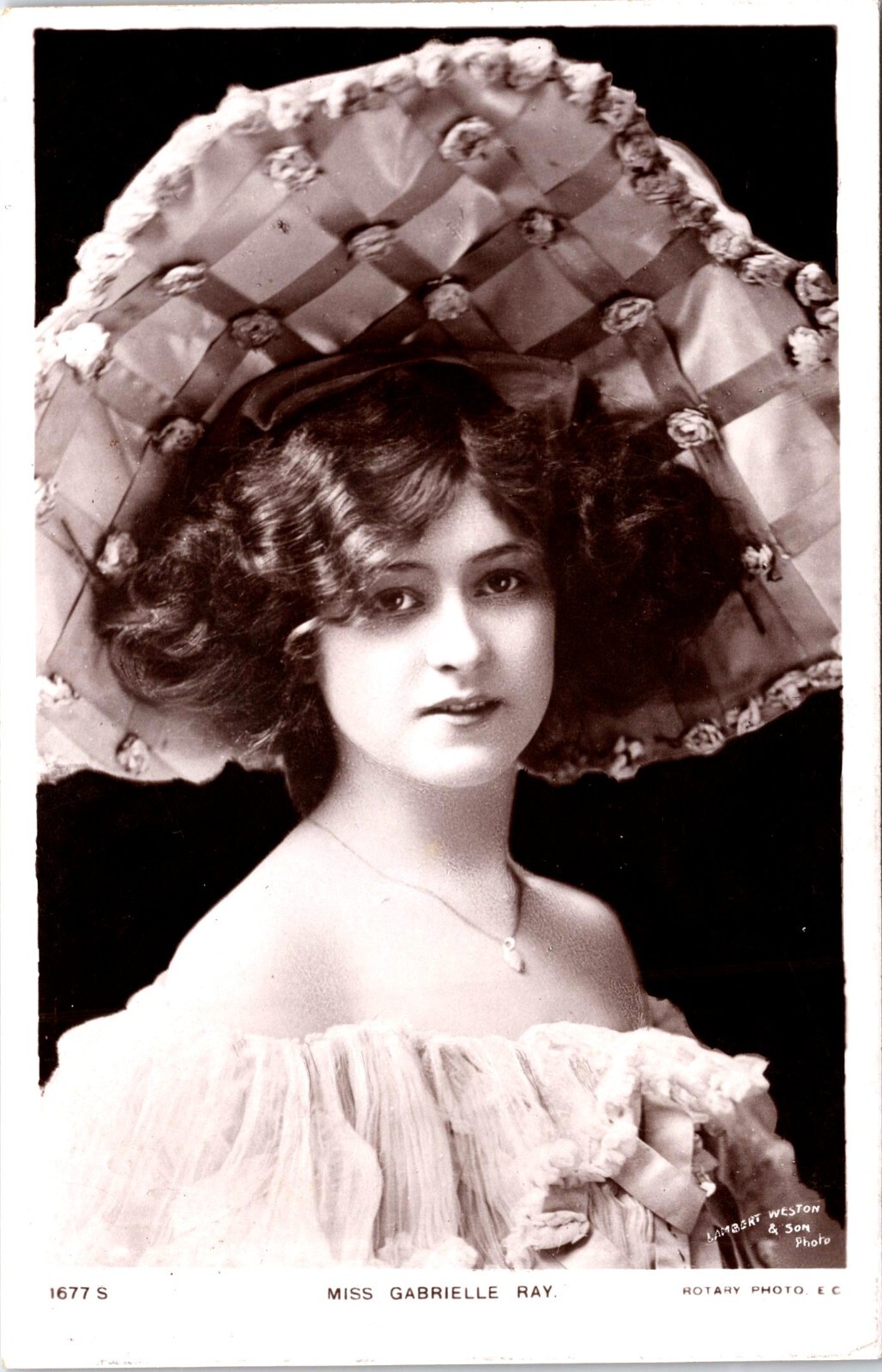 GABRIELLE RAY : BEAUTIFUL STAGE ACTRESS : WEARING SATIN BONNET : RPPC 1906 GABRIELLE RAY : BEAUTIFUL STAGE ACTRESS : WEARING SATIN BONNET : RPPC 1906