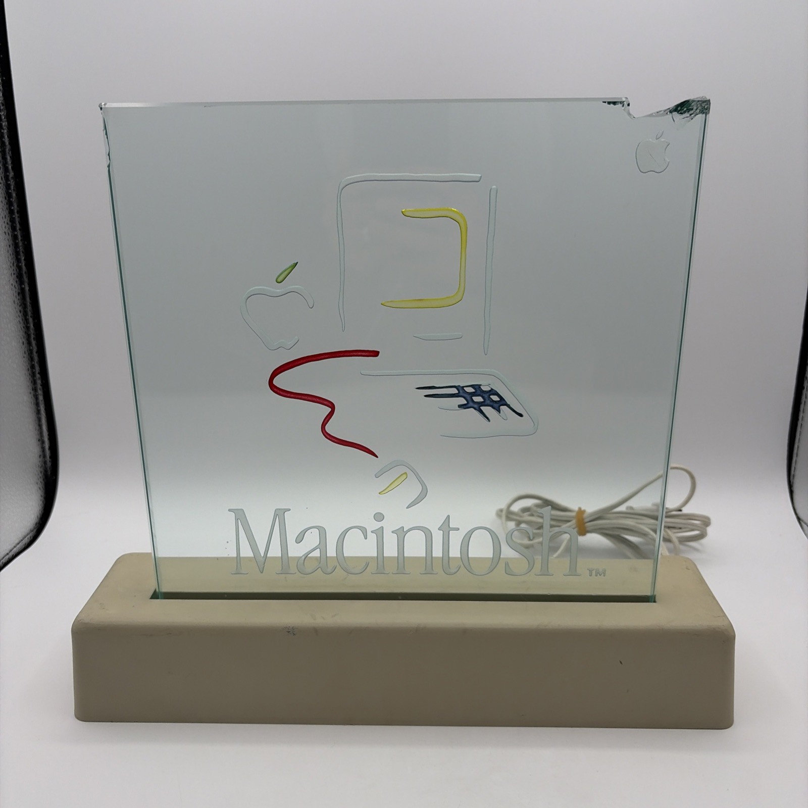 FOR REPAIR Original Apple Macintosh Glass Picasso Dealer Display Sign Vintage