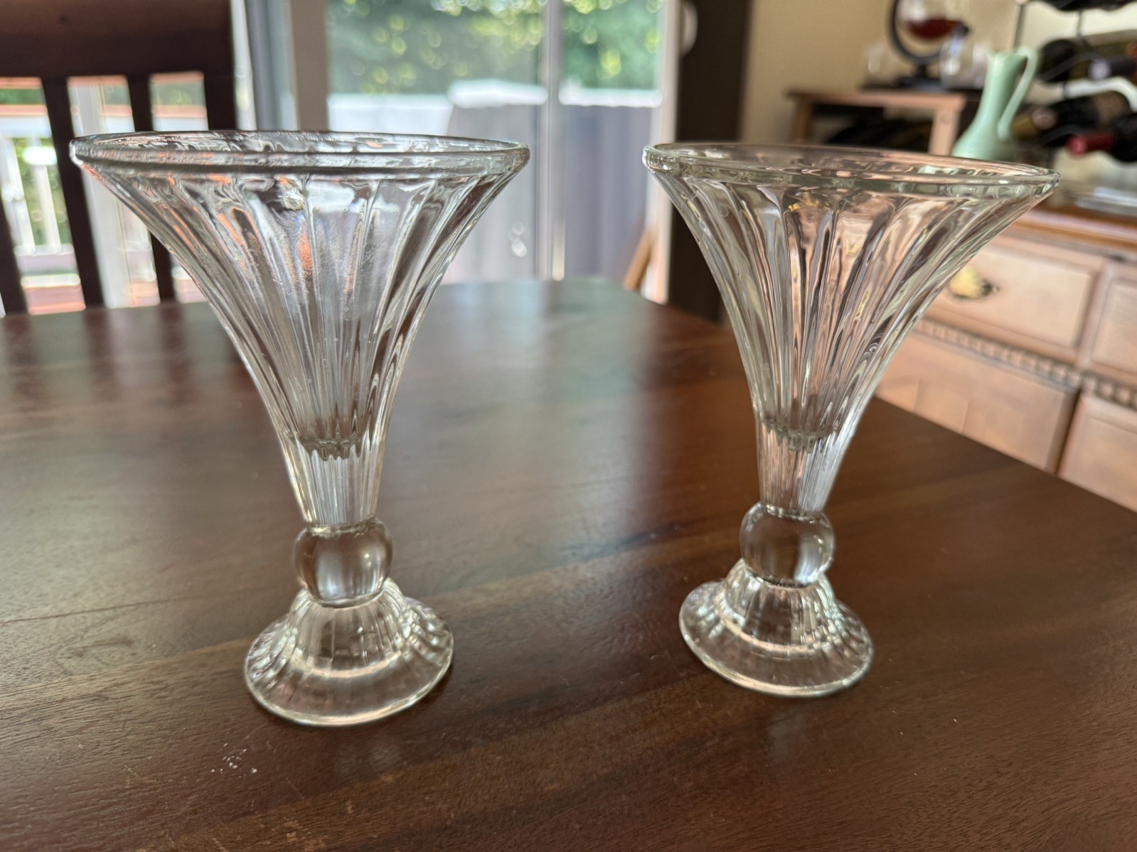 Vintage Pair Clear Glass Candlestick Holders /Bud Vases 6” Dual Purpose