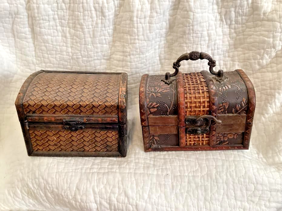 Two Vintage Bamboo/Rattan Treasure Chests with Arched Lids and Metal Latches Two Vintage Bamboo/Rattan Treasure Chests with Arched Lids and Metal Latches