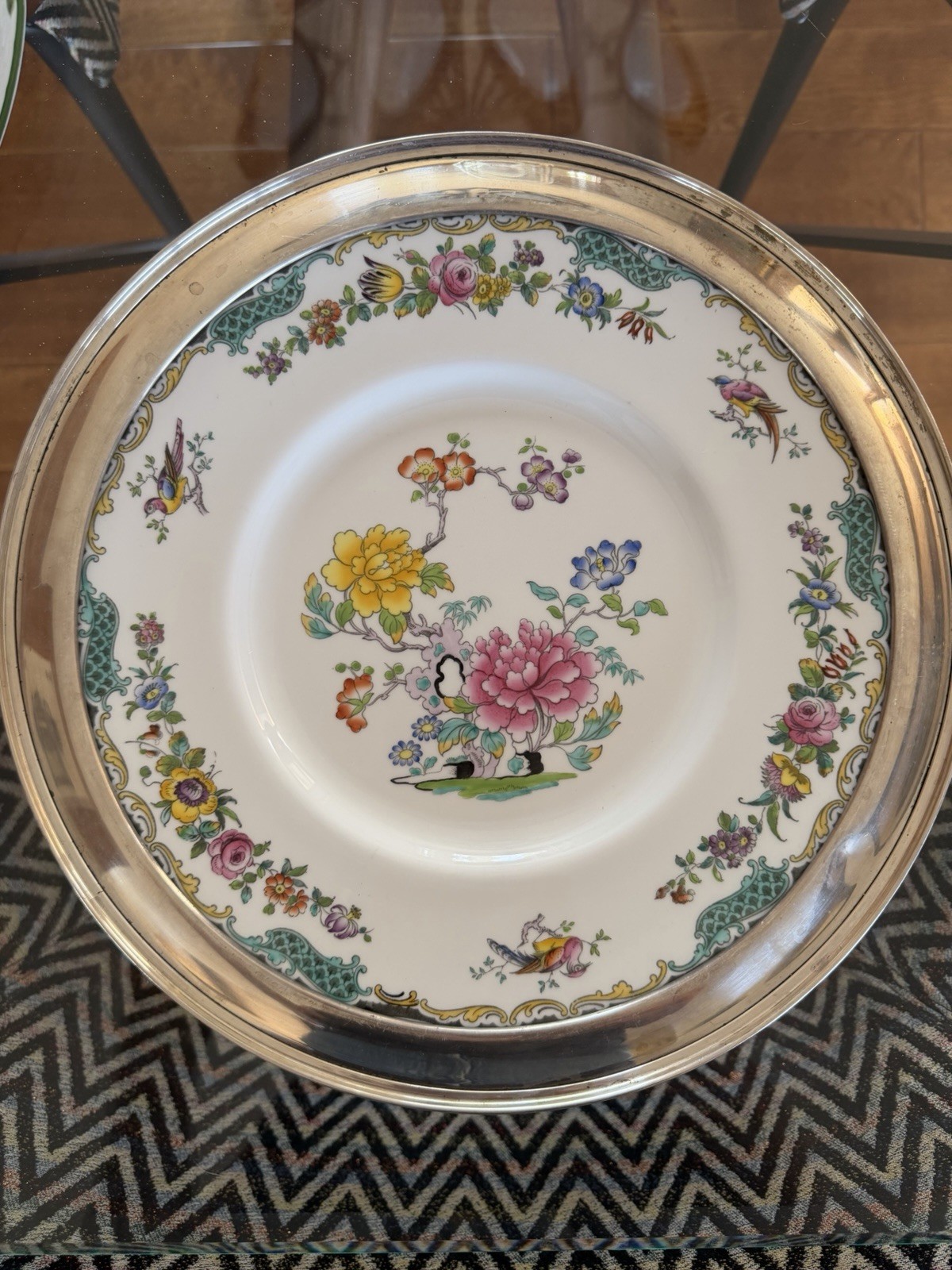 Vintage 12.5” Spode Eden Bone China Plate Schofield Co Sterling Silver Rim 1067A