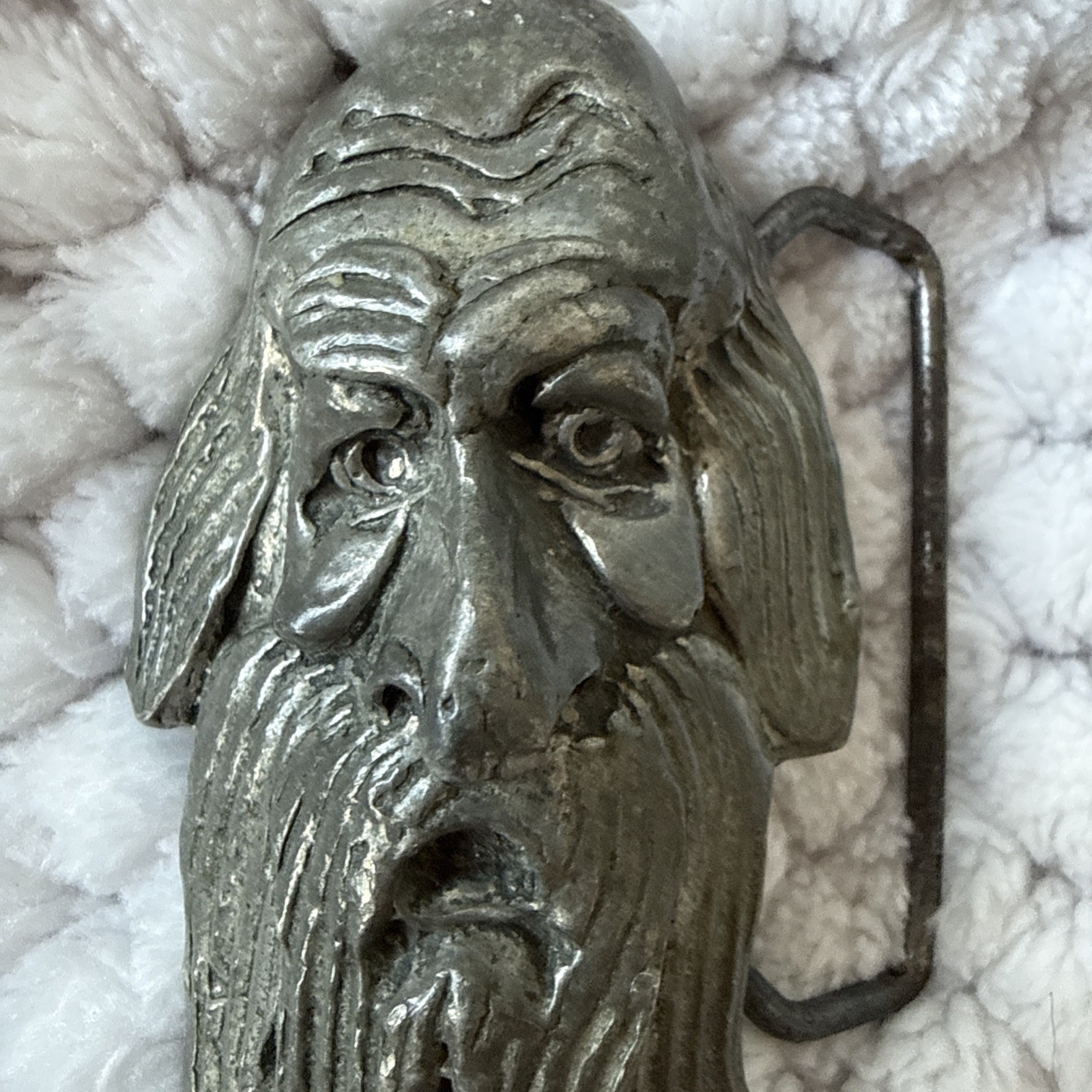 Old Woodsman Folk Art Pewter Belt Buckle Vintage Old Woodsman Folk Art Pewter Belt Buckle Vintage