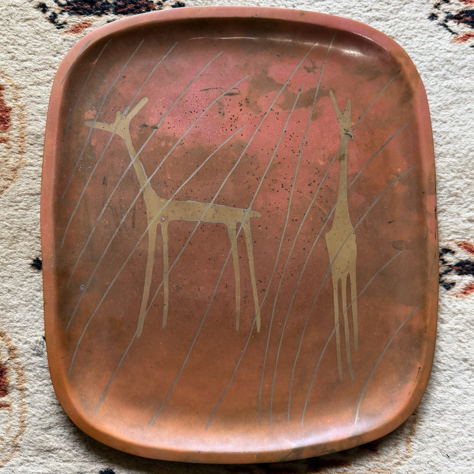 Vintage Los Castillo Taxco Mixed Metal Metales Casados Giraffe Tray