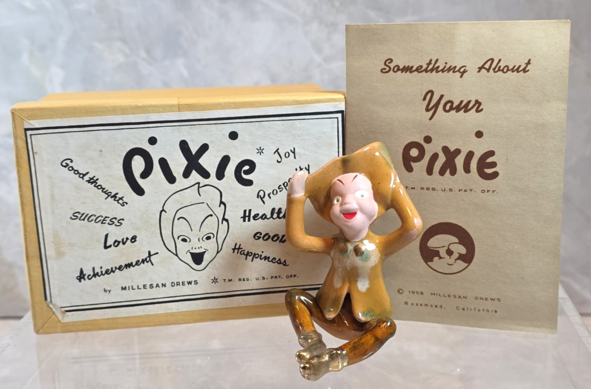 Vtg 1950s Napco Millesan Drews Ceramic Pixie Potters Figurine Japan Original Box
