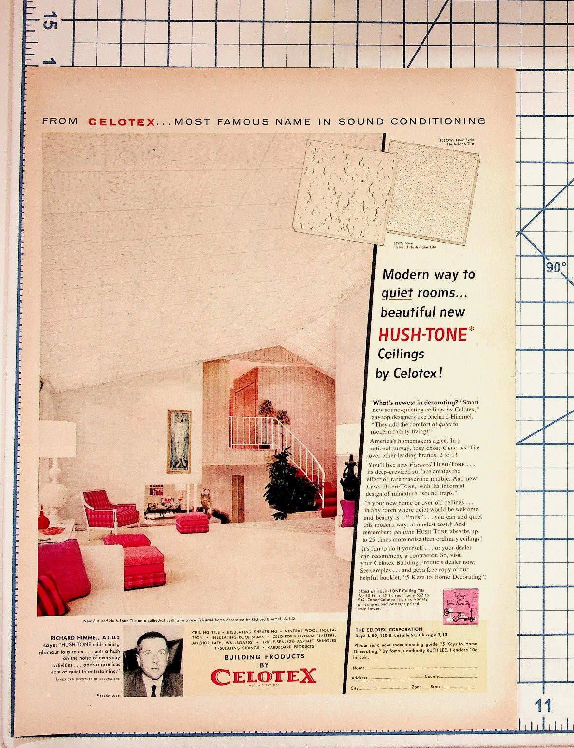 Vintage 1950s Celotex Hush-Tone Ceilings Home Decor Magazine Ad Richard Himmel Vintage 1950s Celotex Hush-Tone Ceilings Home Decor Magazine Ad Richard Himmel