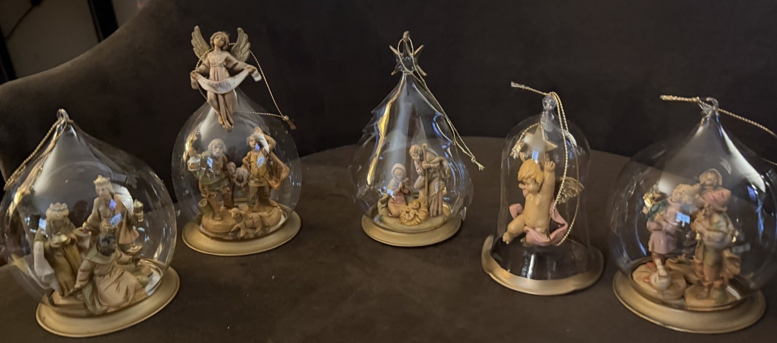 Set Of (5) Vintage Fontanini Nativity Blown Glass Christmas Ornaments
