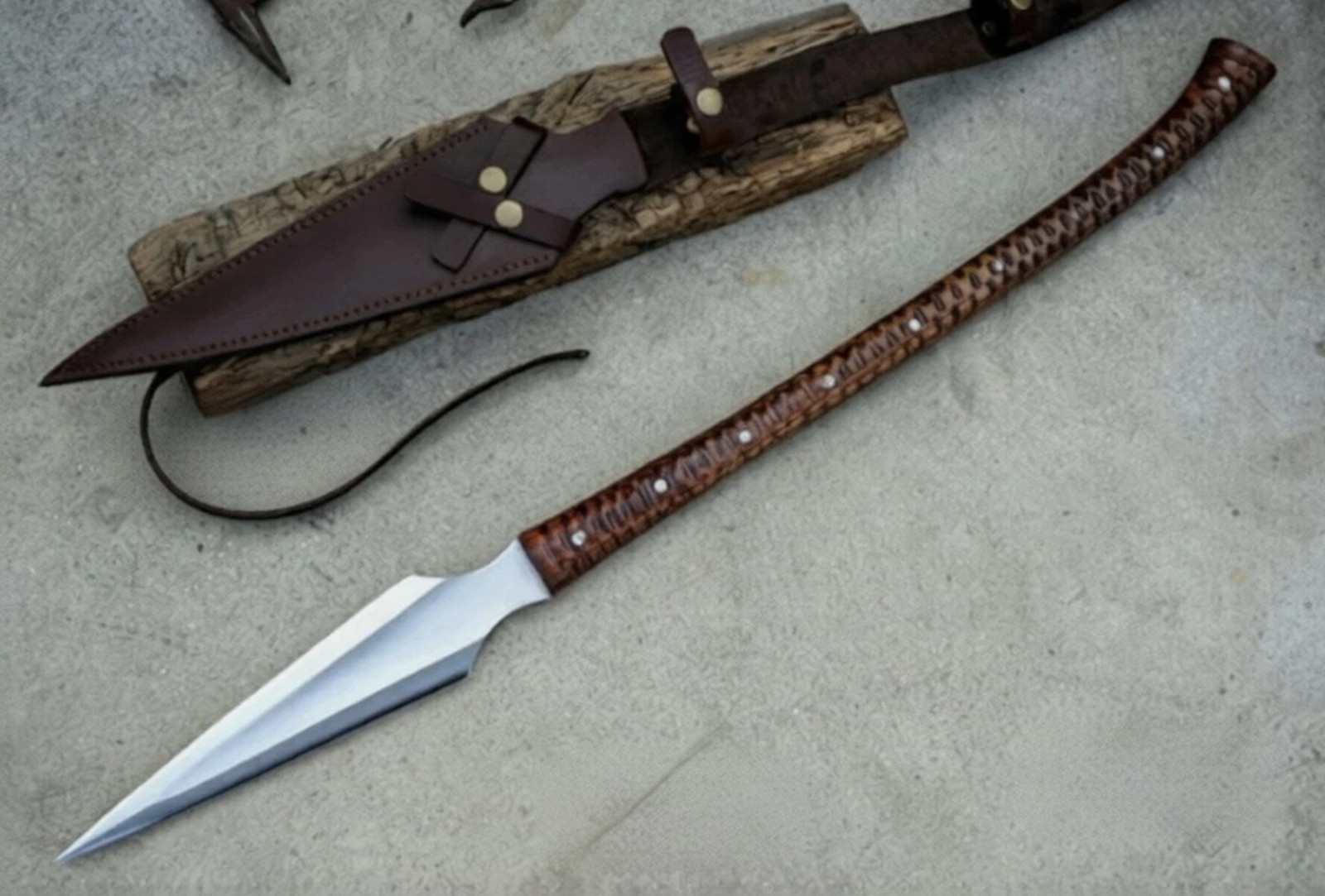 CUSTOM HANDMADE HIGH CARBON STEEL BOAR HUNTING SPEAR WITH LEATHER SHEATH