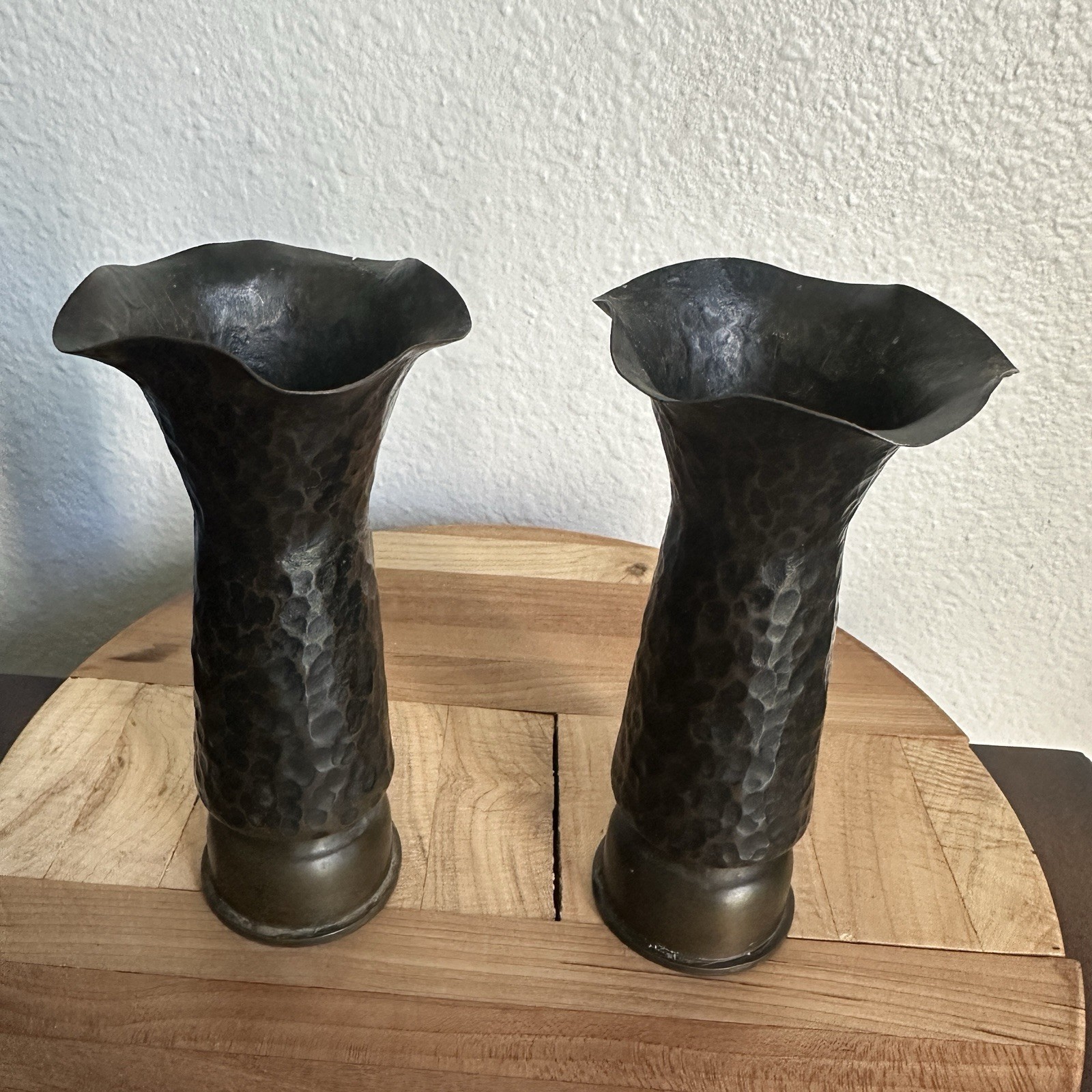 Pair WW1 1916 French Trench Art Vases 5.5 Inch Artillery Shell Brass Dimpled Pair WW1 1916 French Trench Art Vases 5.5 Inch Artillery Shell Brass Dimpled
