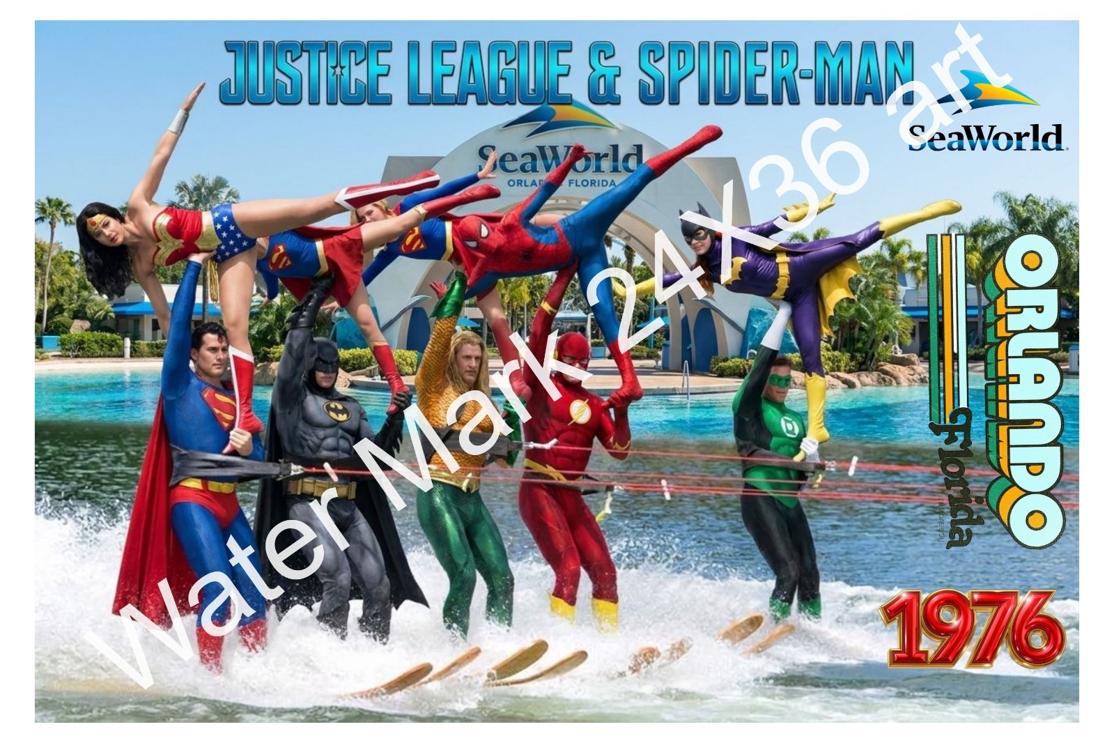 DC Superheroes at Sea World Vintage Poster 1976 Comics 24x36 Batman Superman DC Superheroes at Sea World Vintage Poster 1976 Comics 24x36 Batman Superman