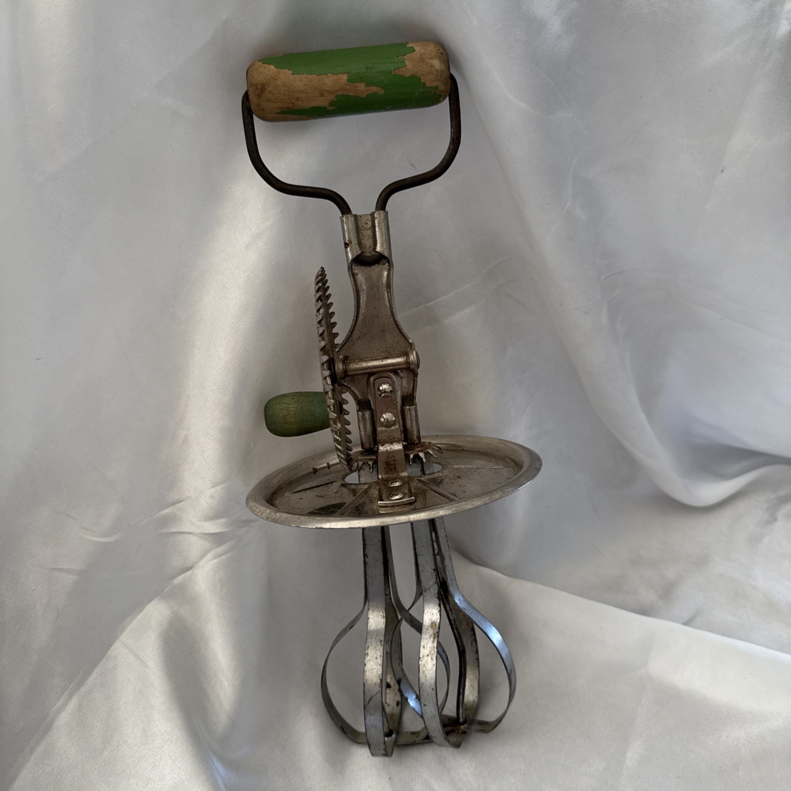 Antique A&J Hand Crank Egg Beater Manual Metal Mixer Kitchen Utensil Pat 1923