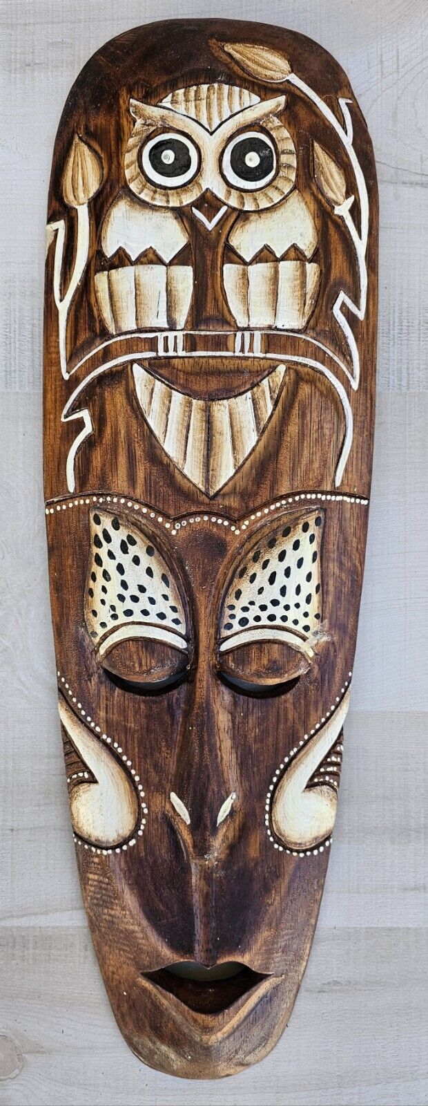Owl Tribal African Mask Jungle Carved Wood Wall Decor 20\