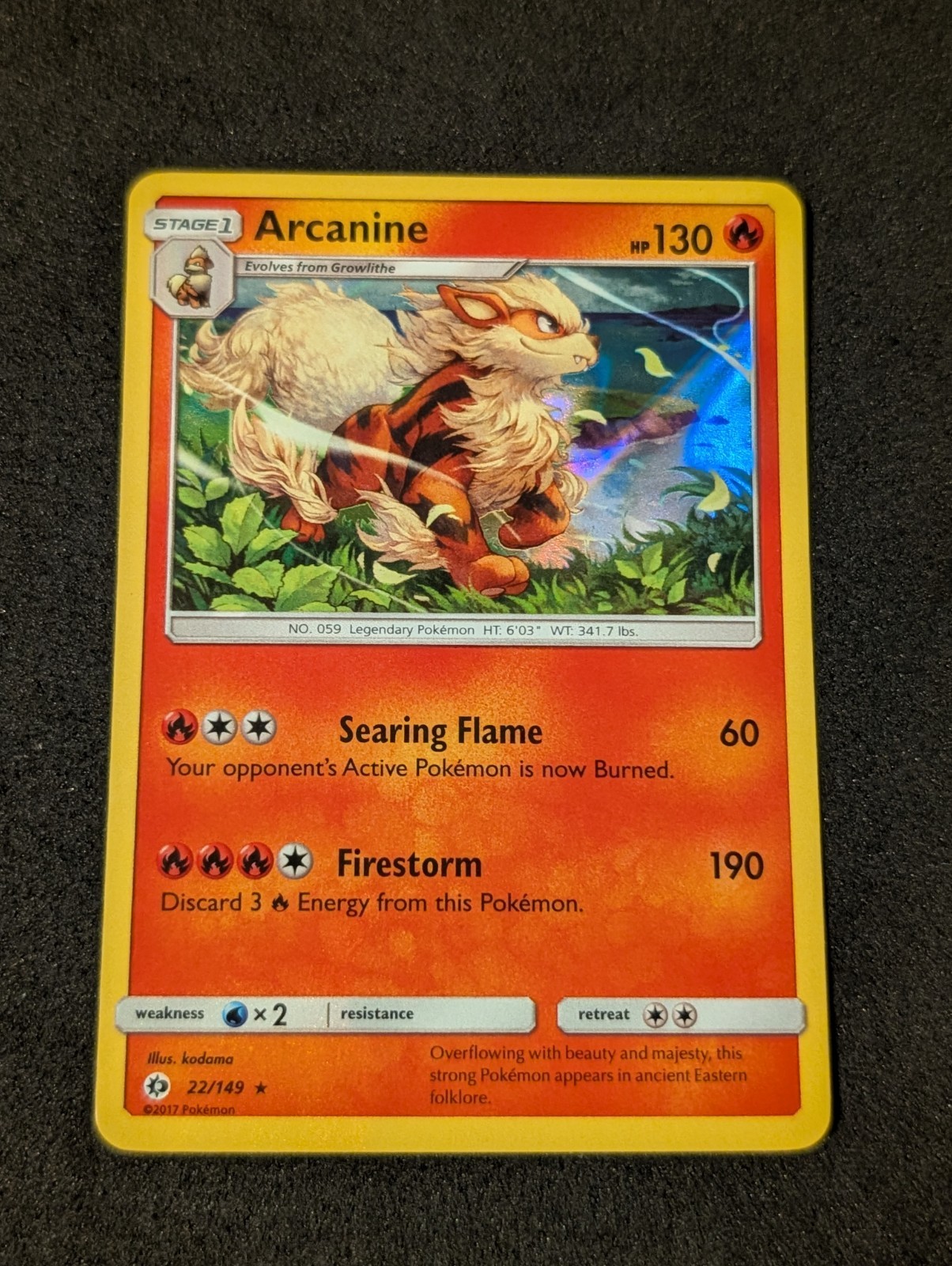 Pokemon TCG - Arcanine - 22/149 Holo - Sun & Moon Base VLP/NM-