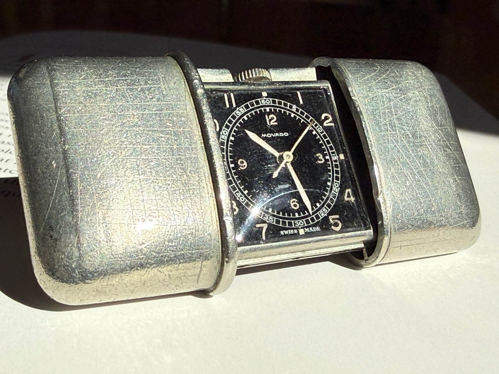Movado Ermeto Art Deco Travel Purse Watch Black Dial Centre Seconds c1935