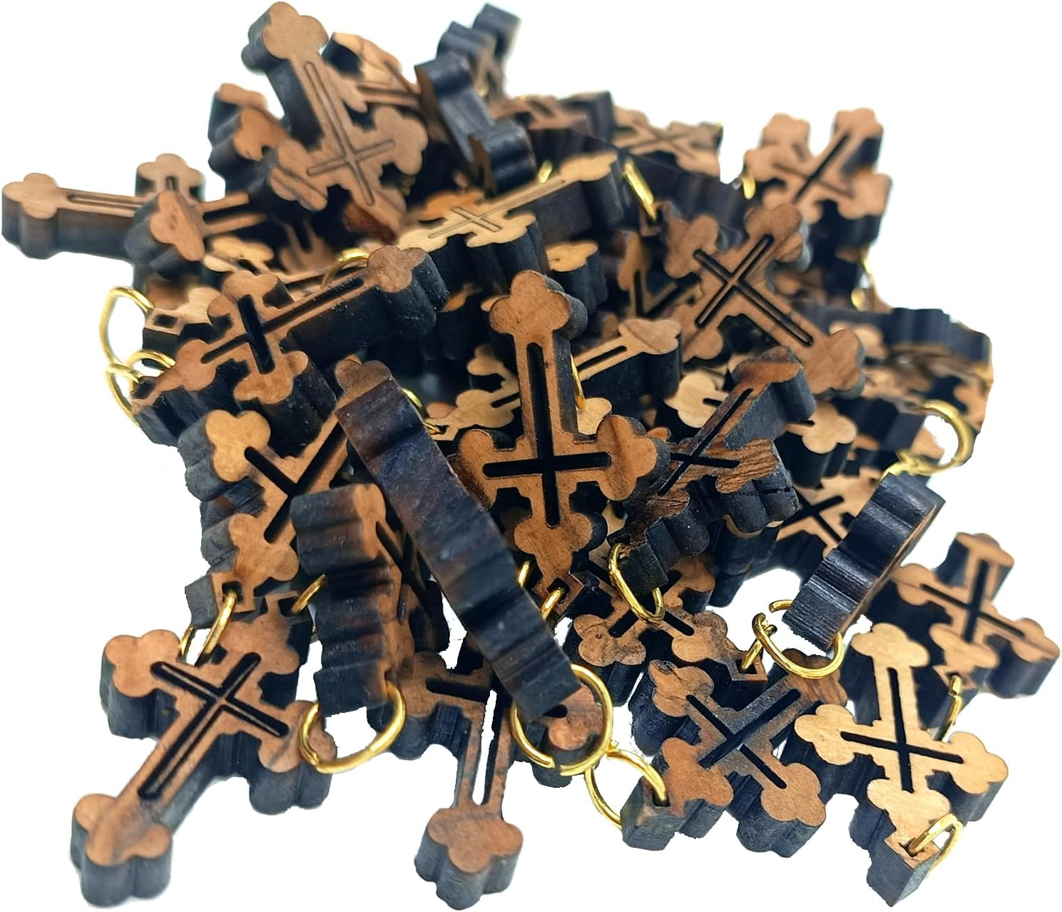 50 Olive Wood Carved Jesus Cross Hand Made Holy Land Jerusalem for Rosary 50 Olive Wood Carved Jesus Cross Hand Made Holy Land Jerusalem for Rosary