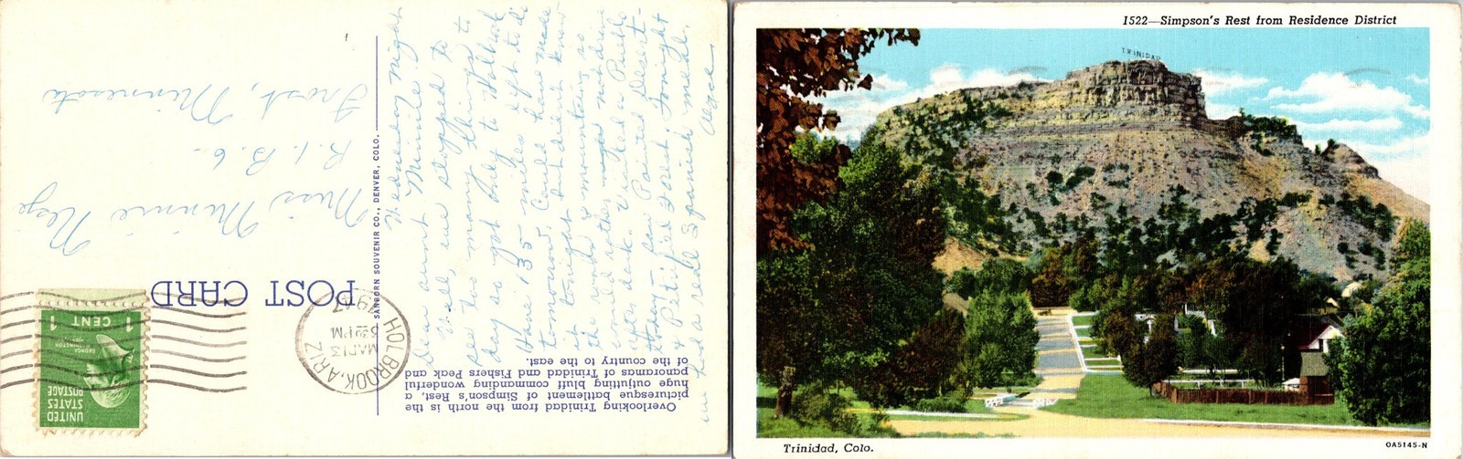 Simpson's Rest from Residence District Trinidad CO Postcards used 51879