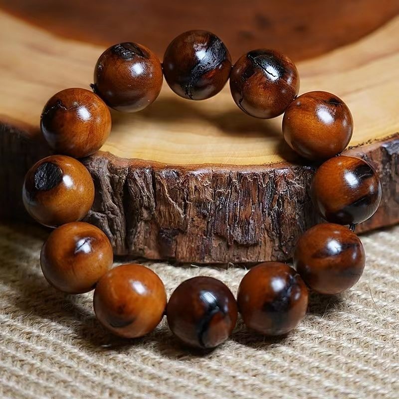 20mm*12 Natural Lightning Strikes Jujube Wood Beads Men Woman Amulet Bracelet