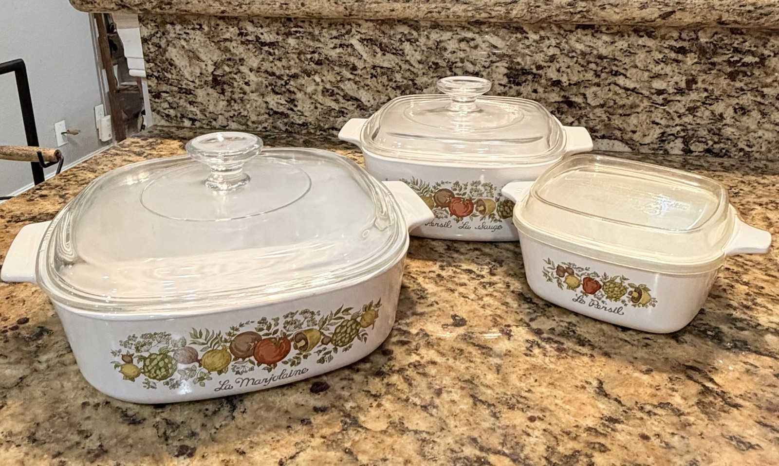 RARE VINTAGE CORNINGWARE FRENCH  PYREX VEGETABLE COLLECTION SET OF 3 (Stamped)