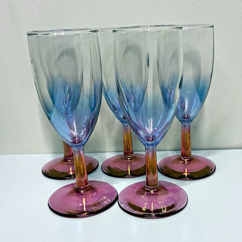 Set of 5 Vintage 1956 Anchor Hocking Nocturne Stemmed Champagne Flutes