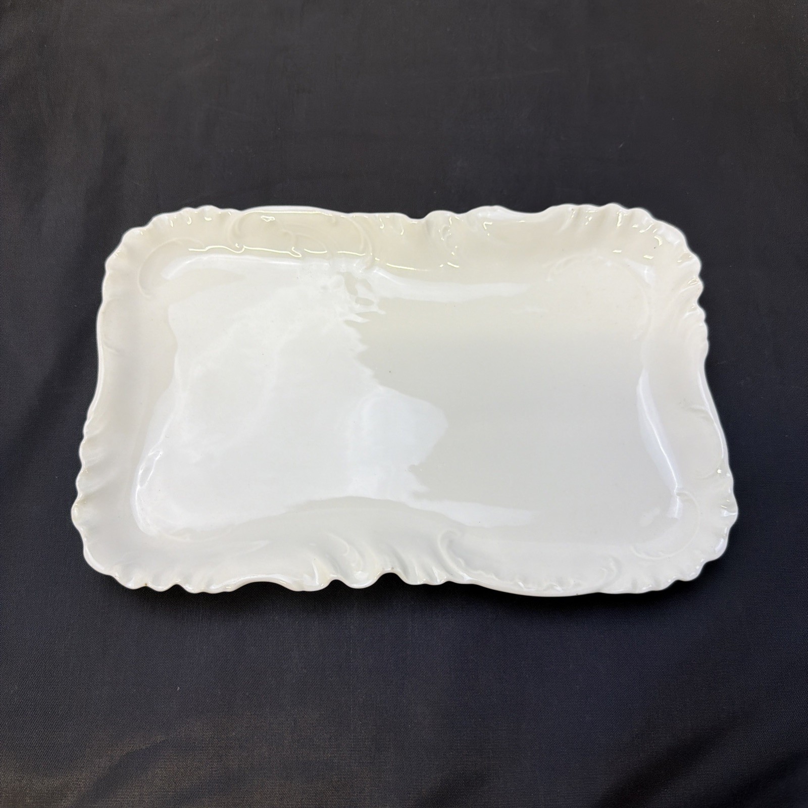 Vtg Haviland Limoges Embossed Platter White Rectangular France Ceramic 7”x11”