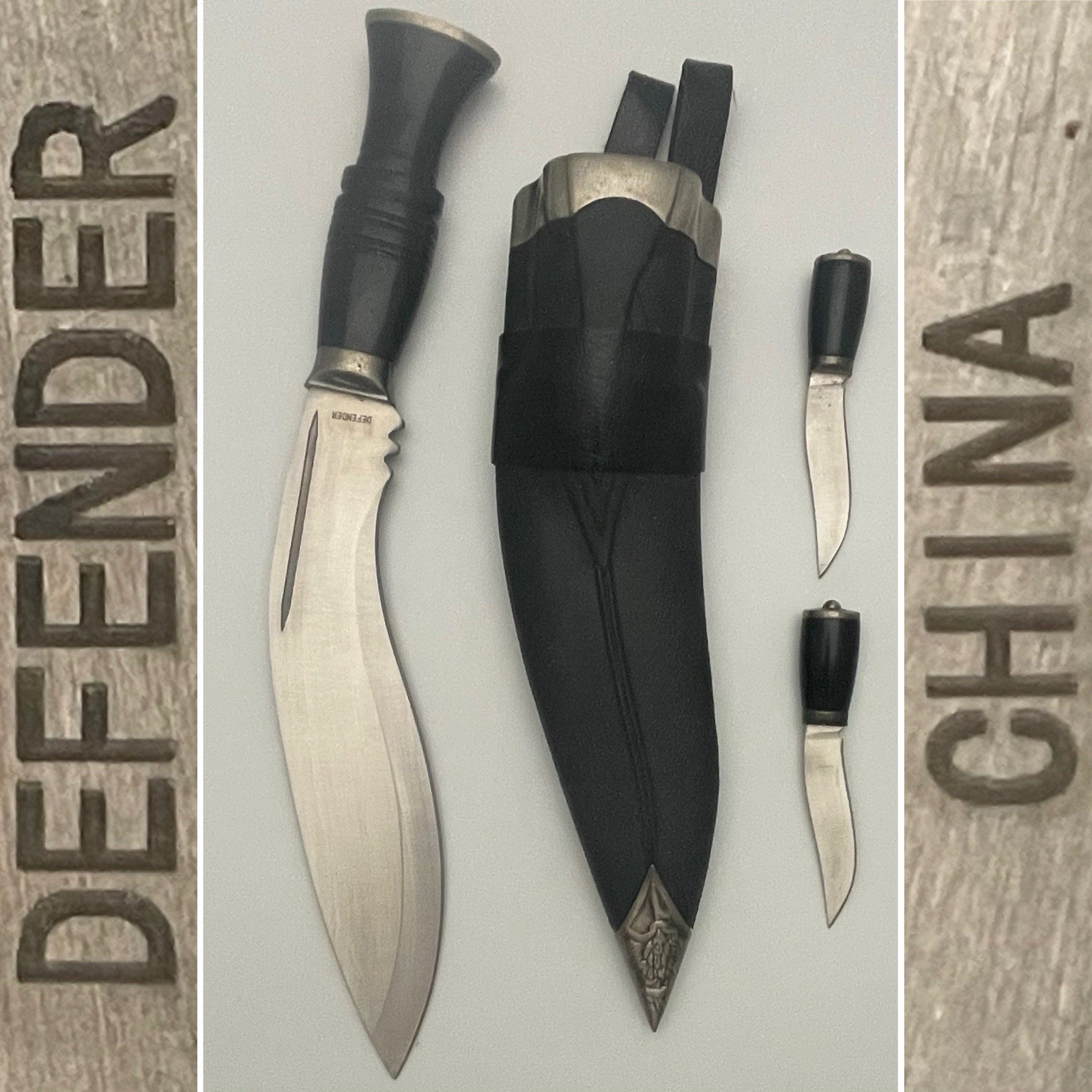 Defender by Frost Cutlery 12” SS 4 Piece Fantasy Kukri Knife w/2 Mini Daggers Defender by Frost Cutlery 12” SS 4 Piece Fantasy Kukri Knife w/2 Mini Daggers