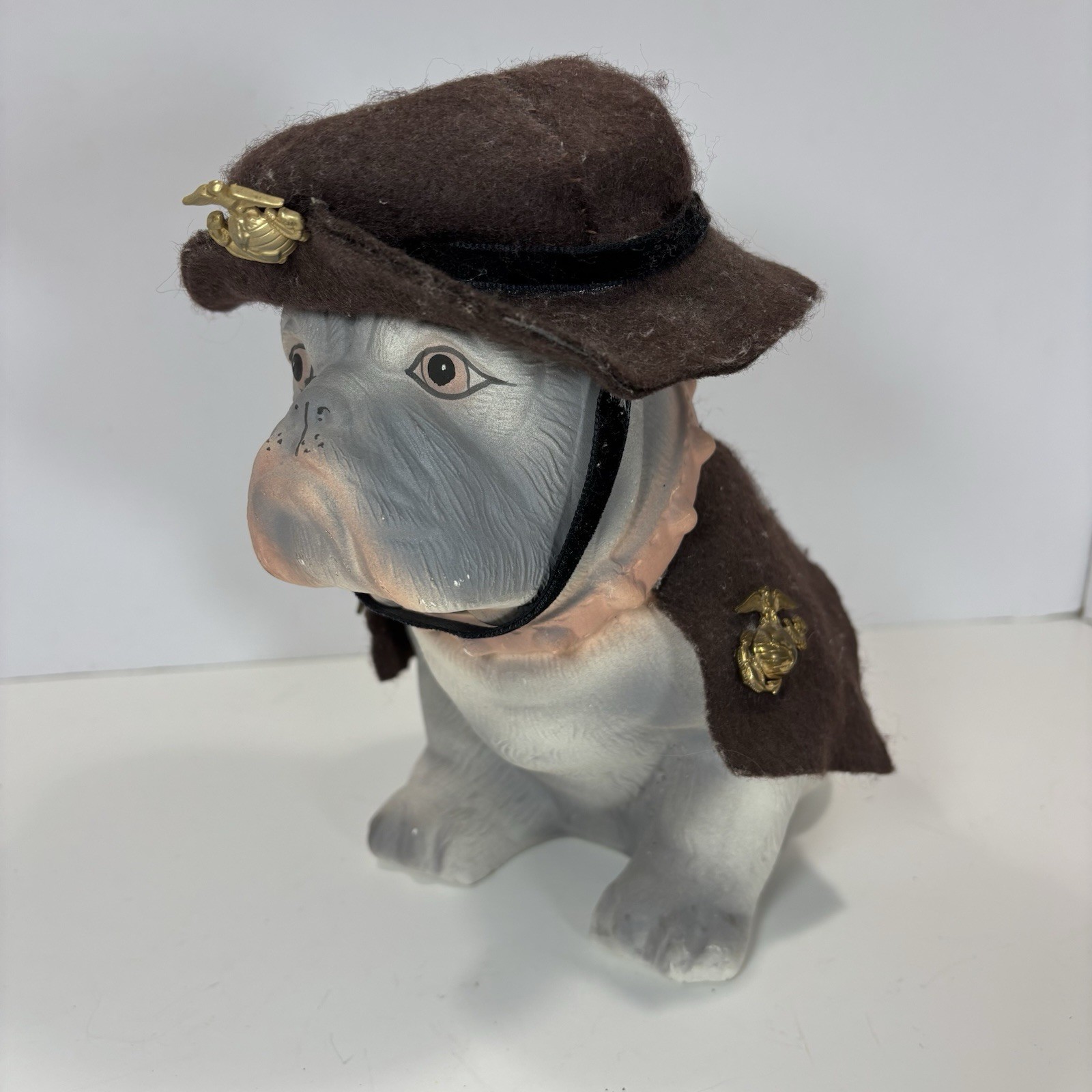 Vtg Hand Painted Ceramic USMC Bulldog Figurine Marine Corps Mascot Devil Dog