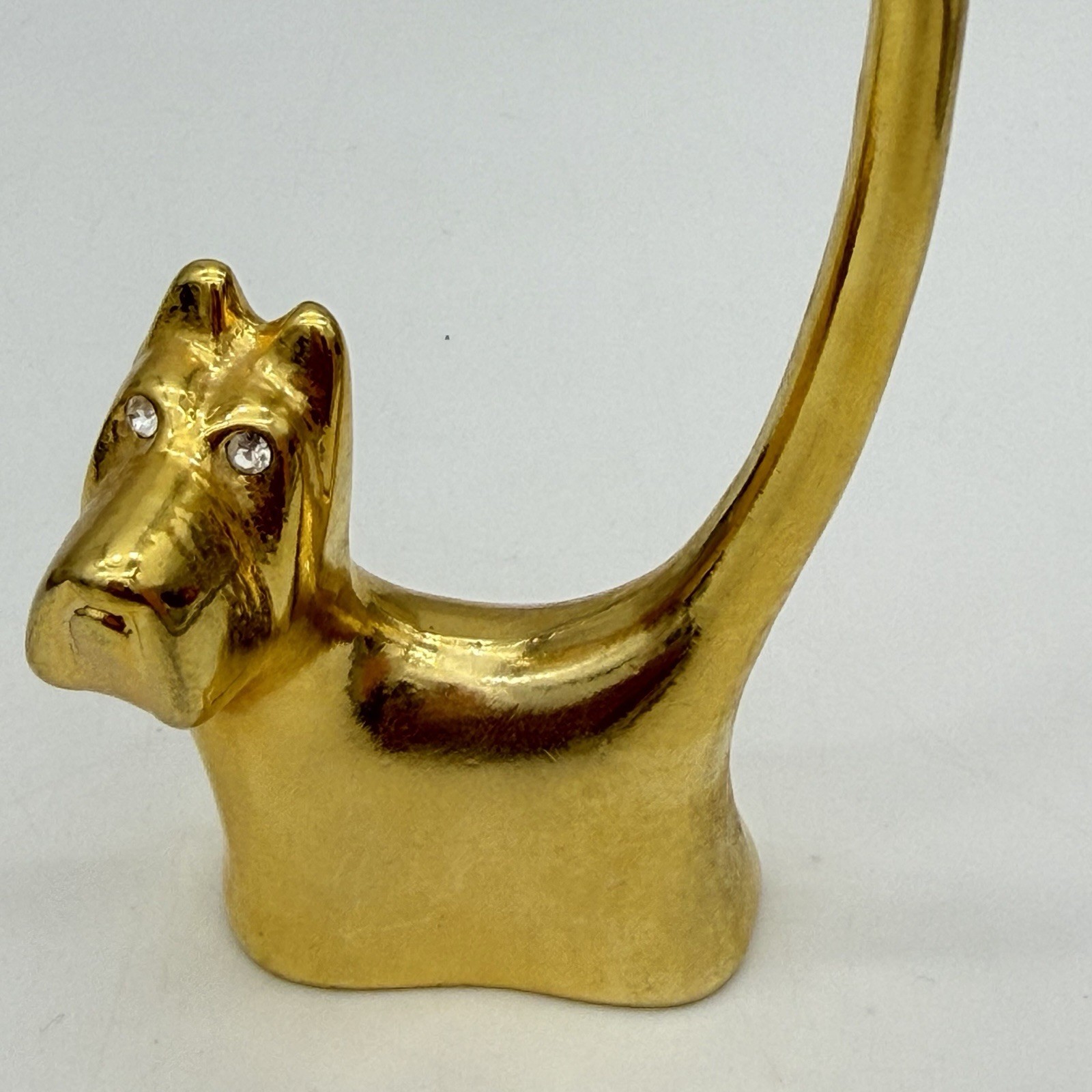 VTG Solid Brass Scottish Terrier Dog Ring Holder Paper Weight Rhinestone Eyes