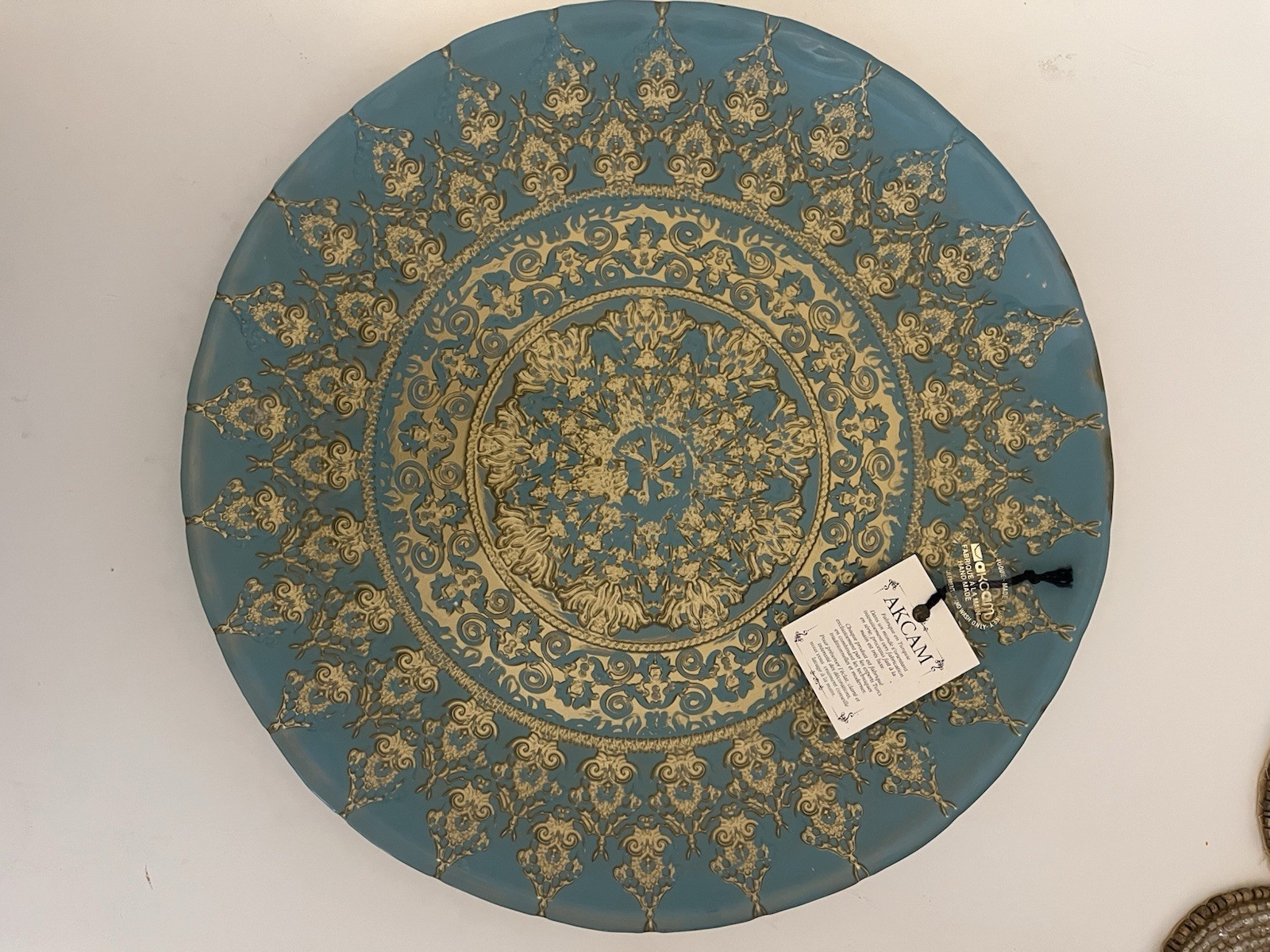 Turquoise & Gold Mandala Baroque Like Design Decorative 11” Plate Akcan Turquoise & Gold Mandala Baroque Like Design Decorative 11” Plate Akcan