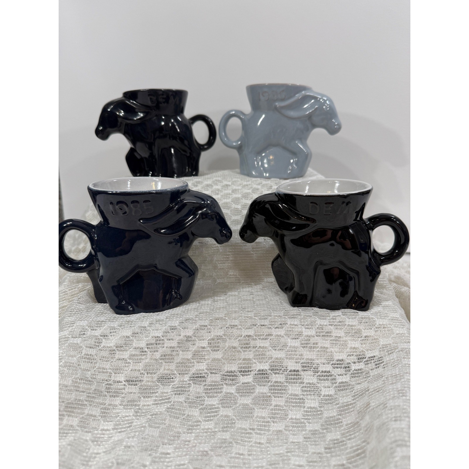 Vintage Frankoma Pottery Democratic Donkey Mugs 1985 1986 Set of 4 Mulicolor Vintage Frankoma Pottery Democratic Donkey Mugs 1985 1986 Set of 4 Mulicolor