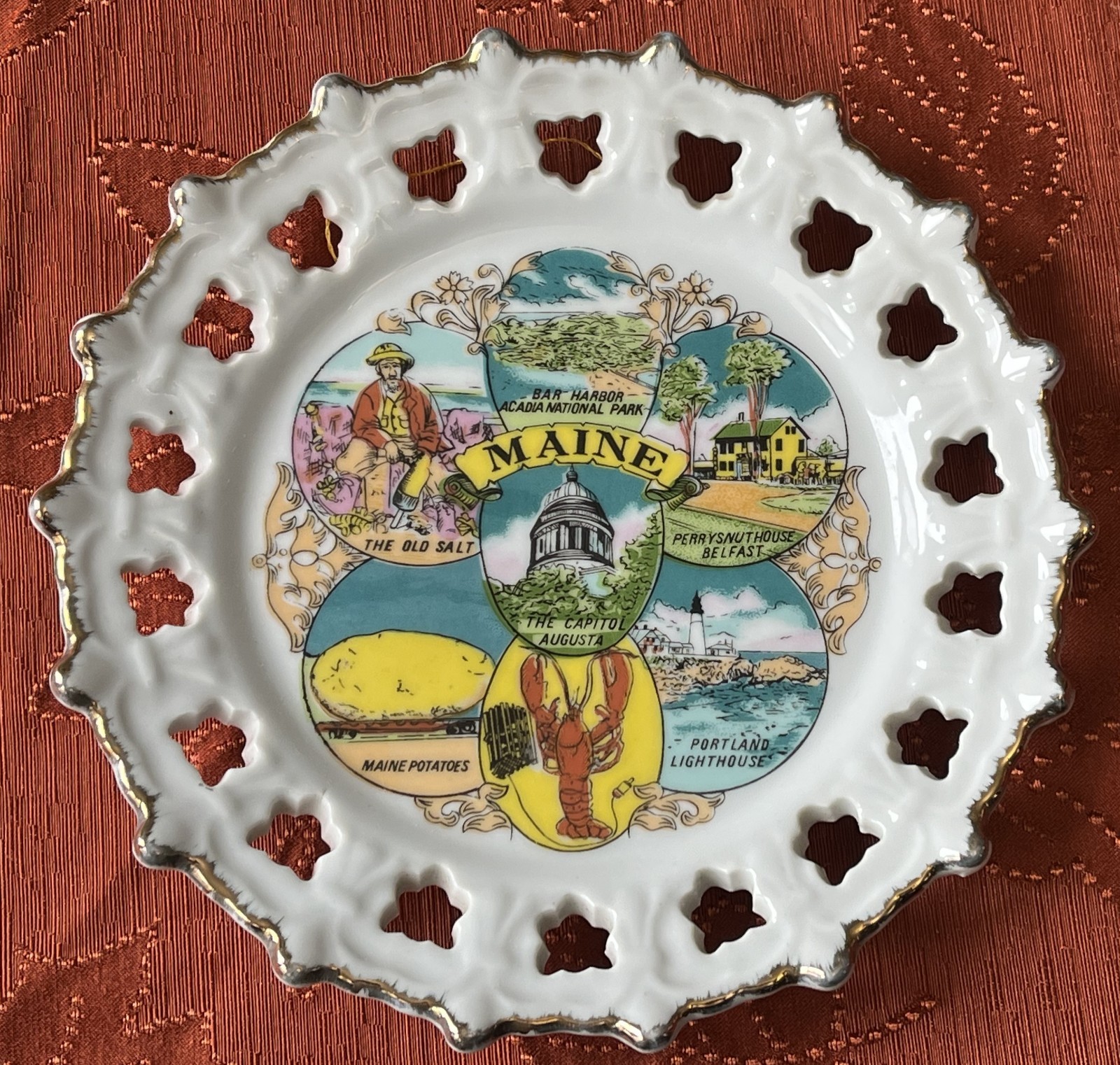 Vintage Maine Landmarks Souvenir Decorative Ceramic Plate Korea Vintage Maine Landmarks Souvenir Decorative Ceramic Plate Korea