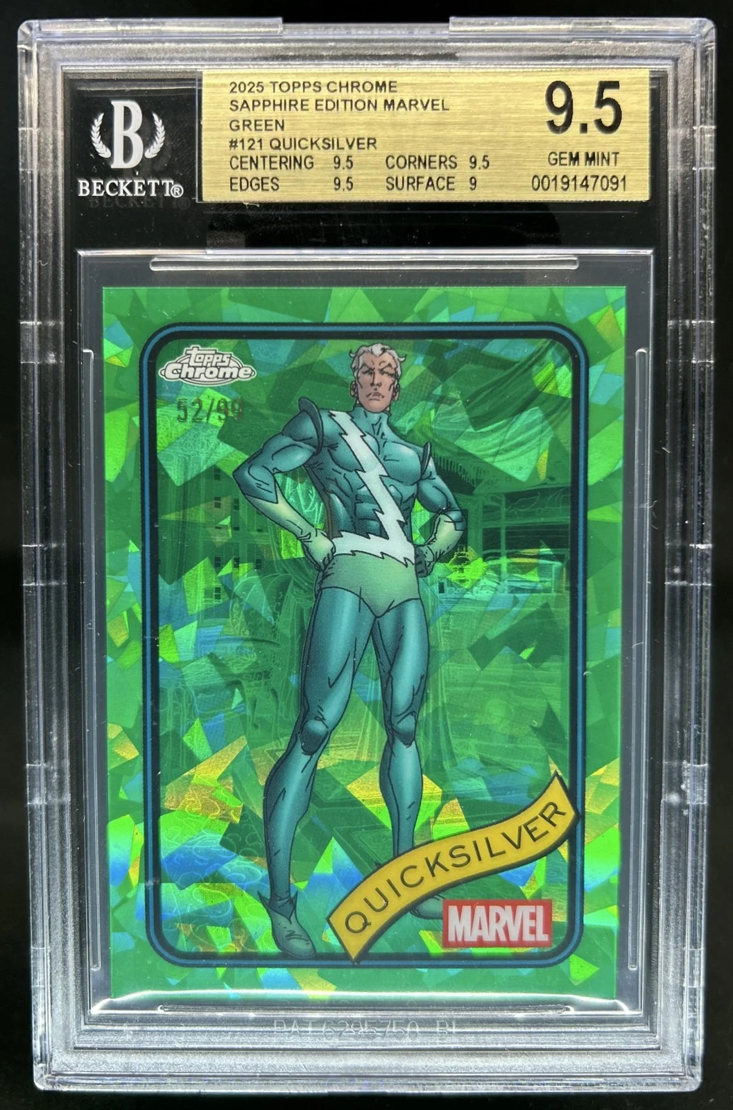 2025 Topps Chrome Marvel Sapphire Quicksilver Green Refractor #/99 BGS 9.5
