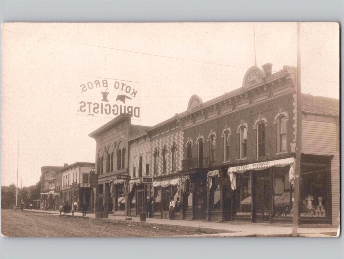 c1910 Main Street Koto Bros Druggists Drug Forest City Iowa IA RPPC Real Photo c1910 Main Street Koto Bros Druggists Drug Forest City Iowa IA RPPC Real Photo