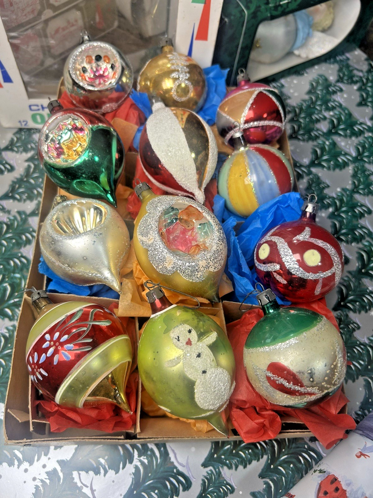 Vtg Indent Teardrop Glass Christmas Ornaments Poland West Germany MCM Retro 12 Vtg Indent Teardrop Glass Christmas Ornaments Poland West Germany MCM Retro 12