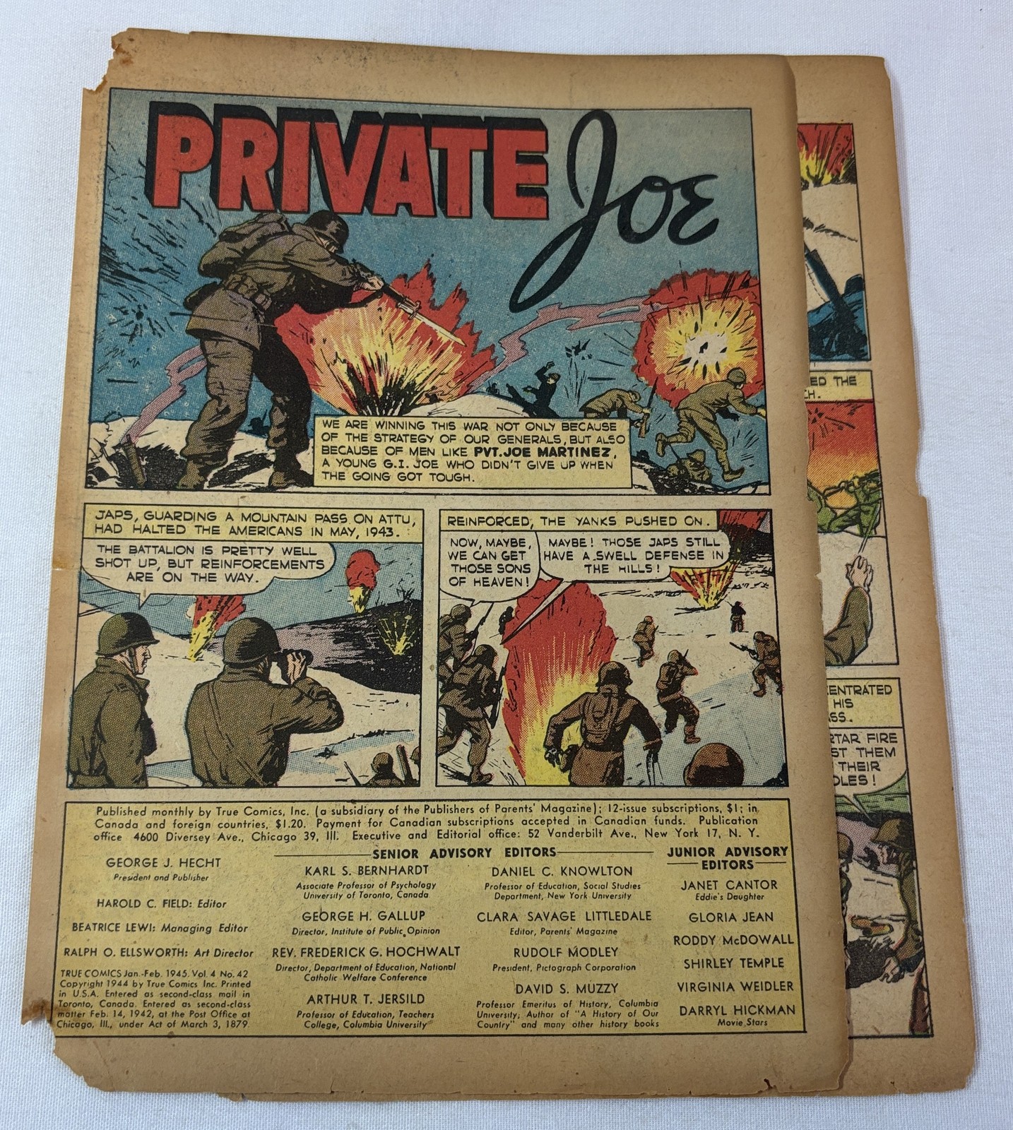 1945 four page cartoon story ~ Private JOE MARTINEZ Attu, Aleutian Islands