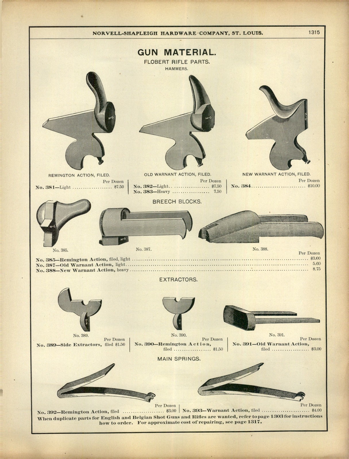 1903 PAPER AD Flobert rifle parts gun material breach block extractor spring