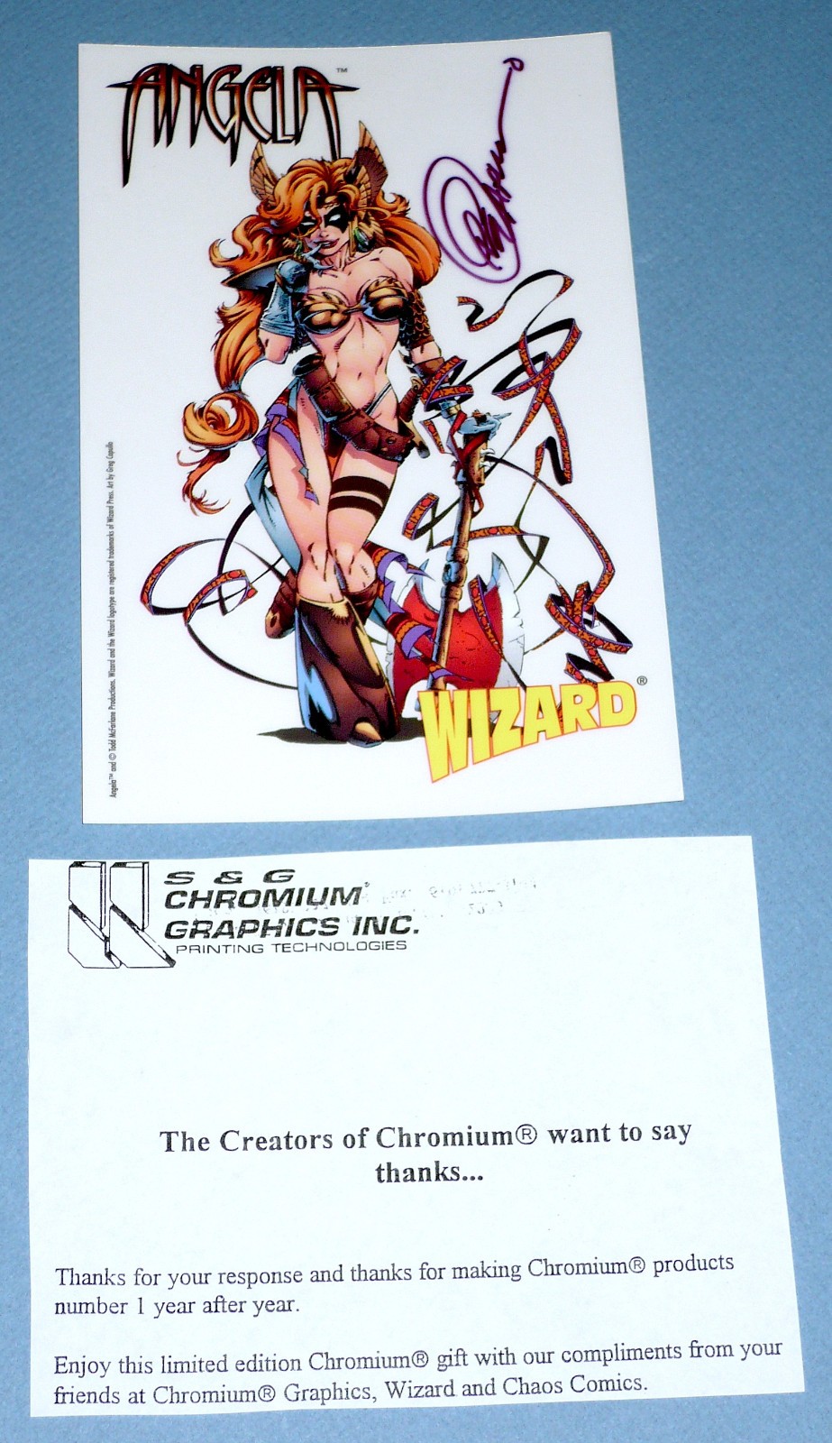 Angela Wizard Acetate Sticker, Greg Capullo art & signed w/letter, Ultra rare Angela Wizard Acetate Sticker, Greg Capullo art & signed w/letter, Ultra rare