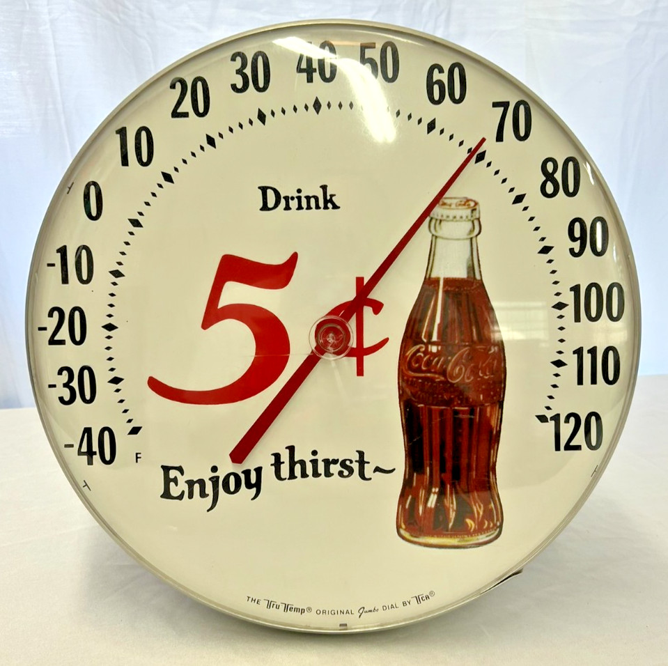 EUC Vintage Coke Coca-Cola Tru Temp Round Thermometer Original Soda Jumbo Dial