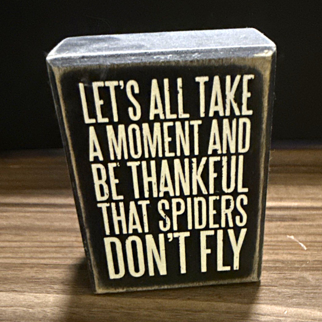 Primitives By Kathy Black Wood Small Lidded Trinket Box Spider Quote Humor