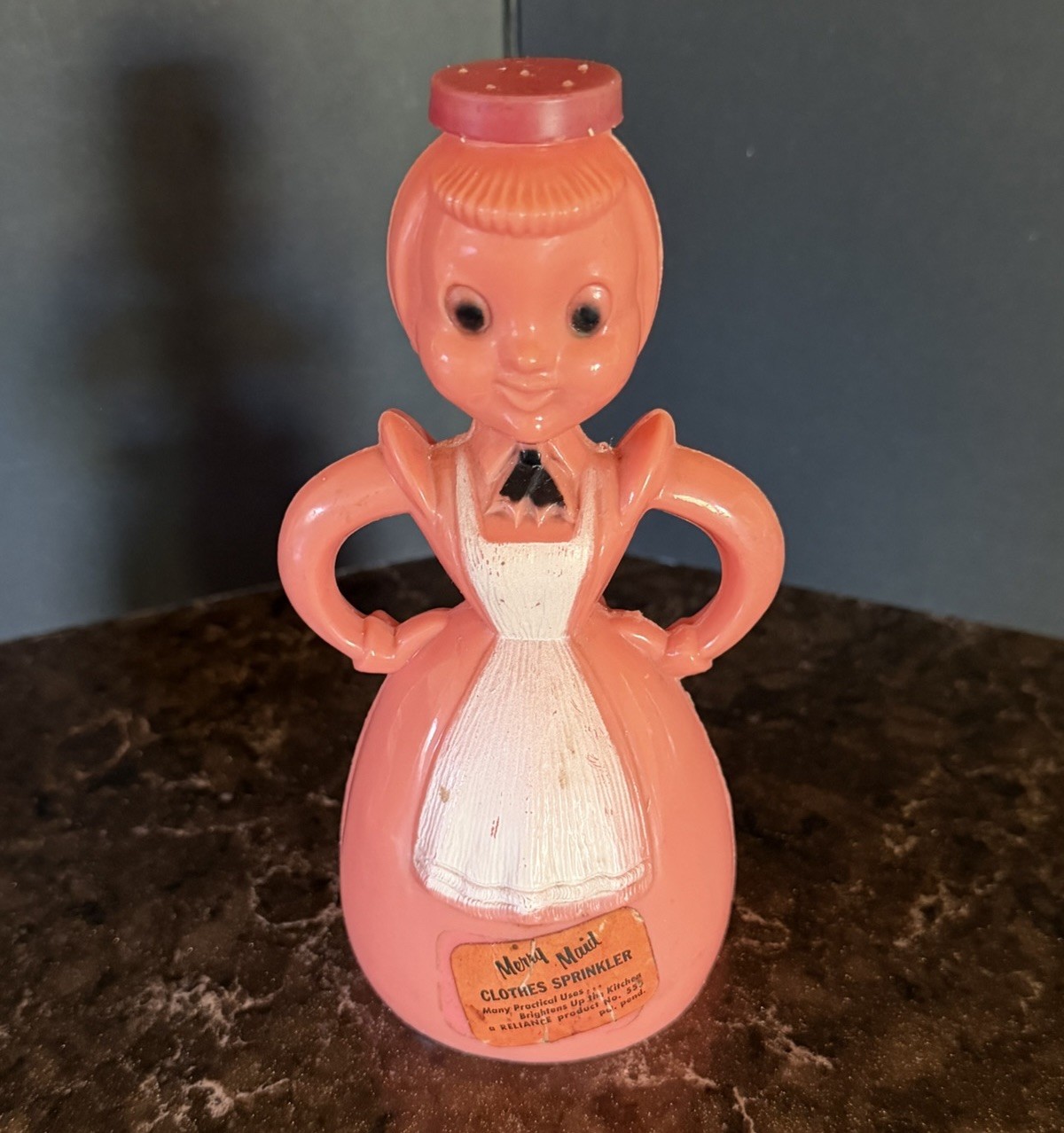 Vintage 1950\'s Merry Maid Plastic Clothes Sprinkler - RARE Pink Salmon Color