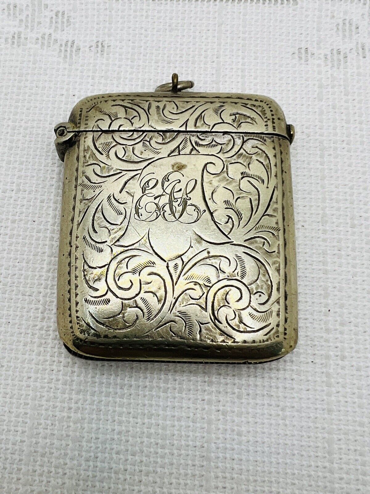Antique Victorian Matchsafe Vesta Case Match Holder Ornate Engraved Silverplate
