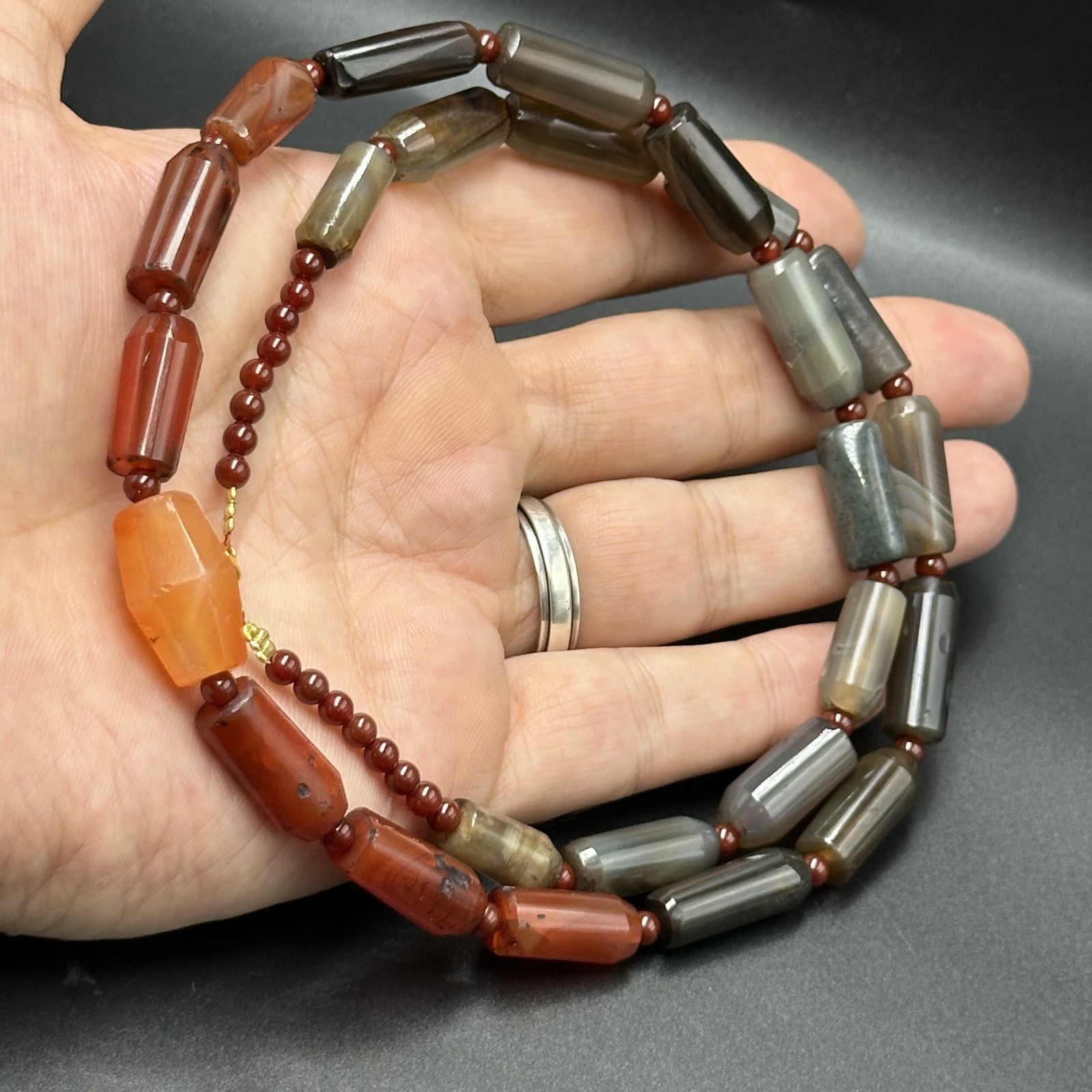 Beautiful Antique gray Agate African Trade Red Agate Beads Necklace Beautiful Antique gray Agate African Trade Red Agate Beads Necklace