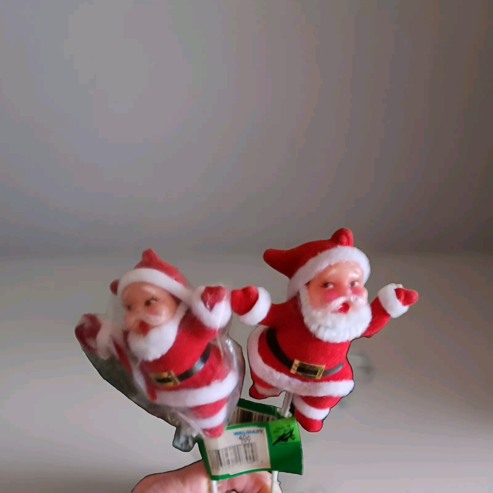 Lot of 2 Vintage Flocked Santa Floral Picks Ornaments Candy Cane Waving Craft Lot of 2 Vintage Flocked Santa Floral Picks Ornaments Candy Cane Waving Craft