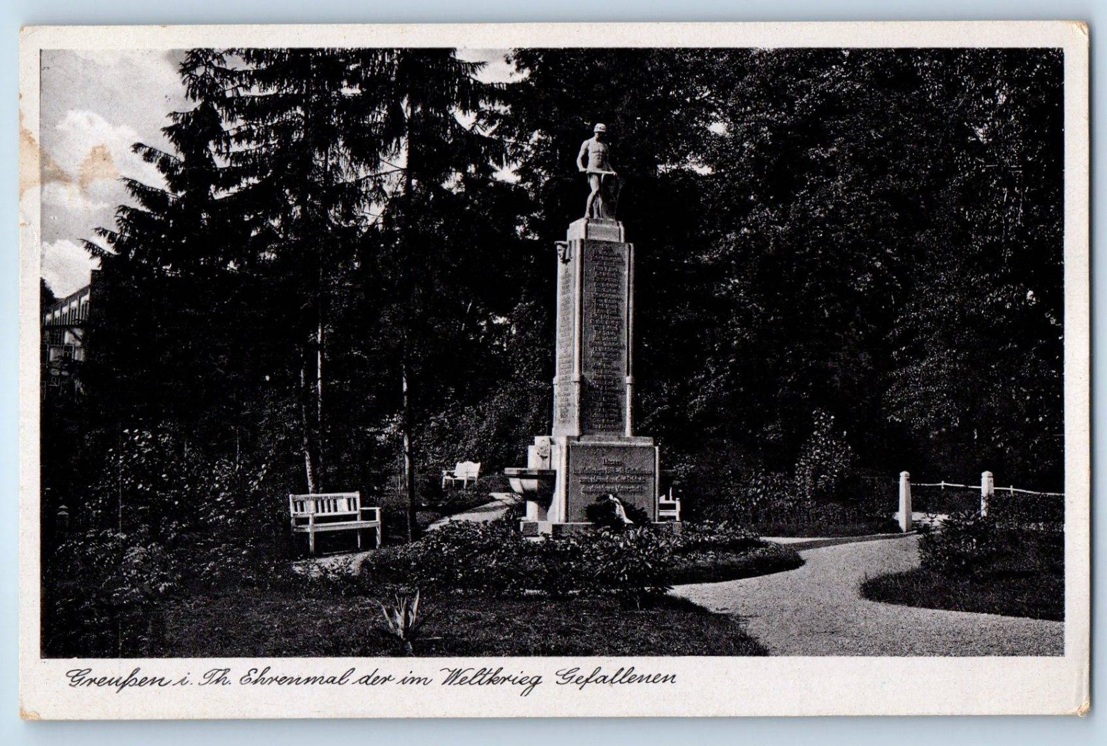 Greussen Thuringia Germany Postcard War Memorial 1942 Posted Vintage WW2 Greussen Thuringia Germany Postcard War Memorial 1942 Posted Vintage WW2