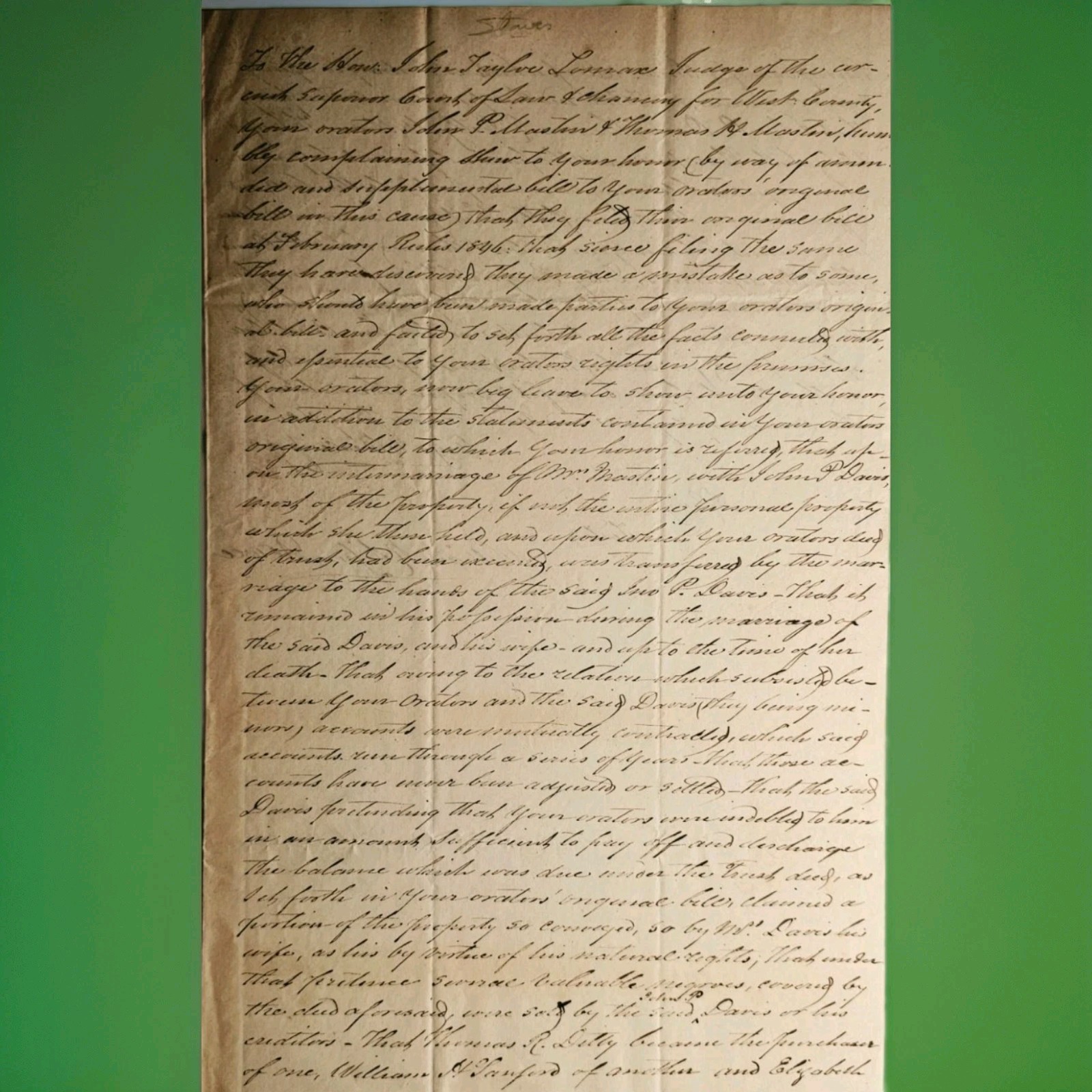 1846 Virginia Slavery Chancery Court Manuscript Judge John Tayloe Lomax York Co