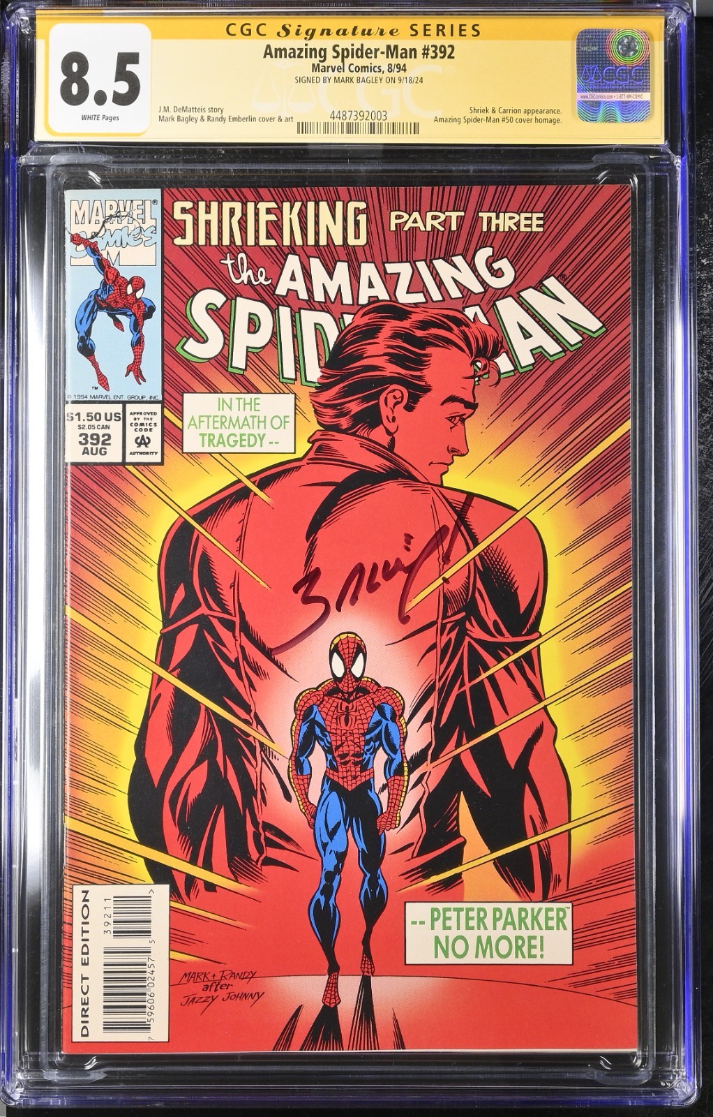 Amazing Spider-Man #392 CGC SS 8.5 Signed Mark Bagley ASM 50 Homage 1-of-1 Tier