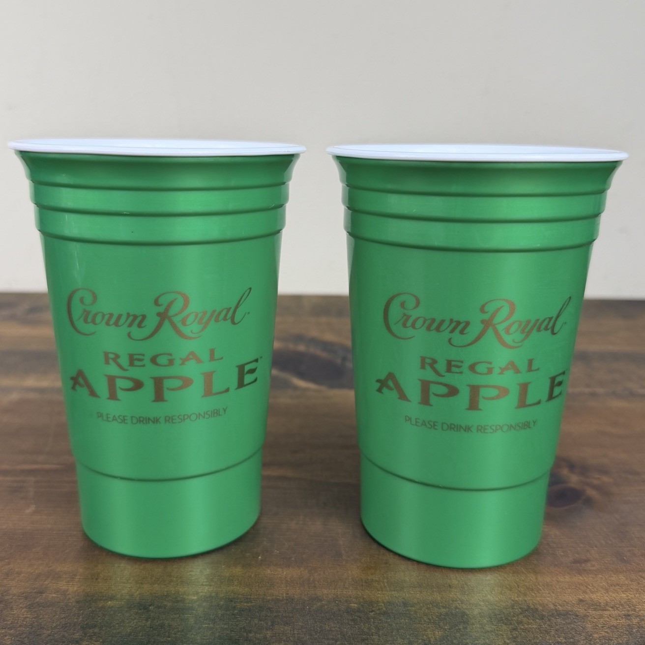 2pk Crown Royal Green Regal Apple Hard Plastic Reusable Double Walled Solo Cups 2pk Crown Royal Green Regal Apple Hard Plastic Reusable Double Walled Solo Cups