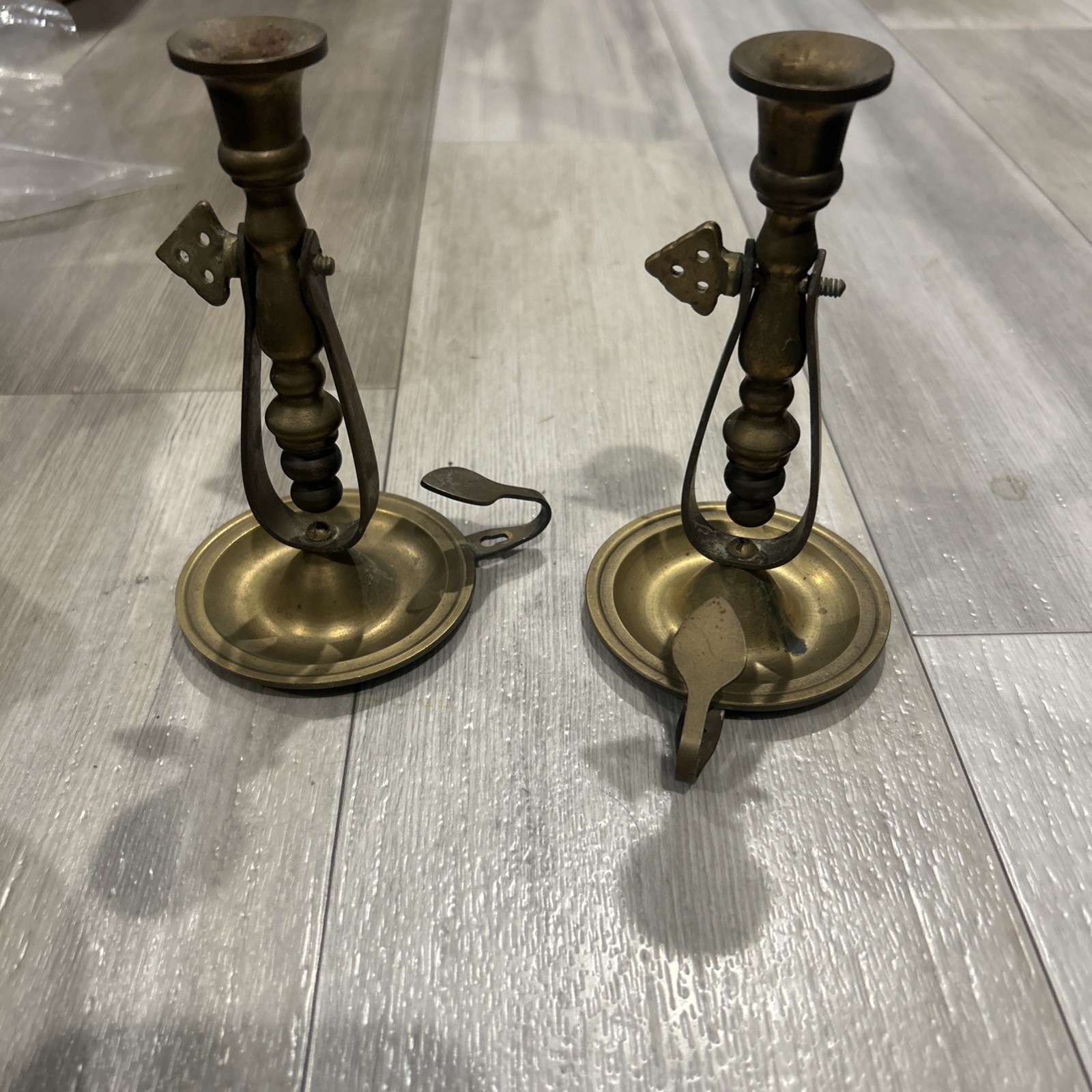 Vintage Pair 2 Brass Gimbal Swivel Nautical Ships Chamberstick Candle Holder 6”