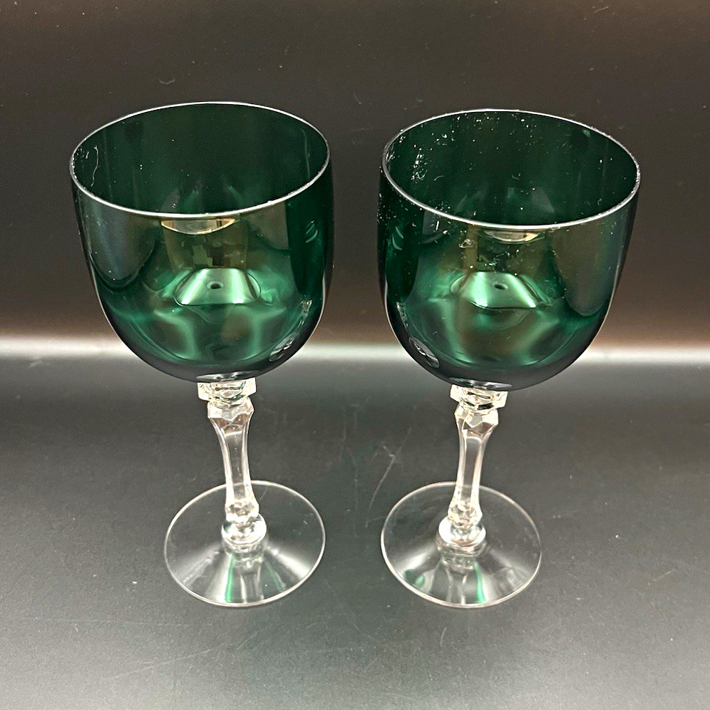 Vintage Tiffin Franciscan Killarney Emerald Green Wine Goblets Glasses Set of 2 Vintage Tiffin Franciscan Killarney Emerald Green Wine Goblets Glasses Set of 2