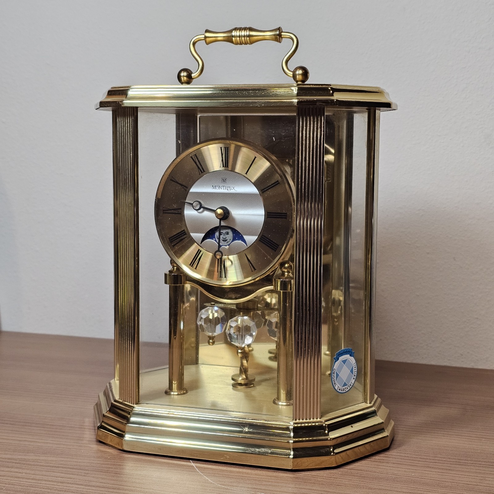 Vintage Montreux Swarovski Crystal Pendulum Quartz Face Mantle Clock NOT WORKING Vintage Montreux Swarovski Crystal Pendulum Quartz Face Mantle Clock NOT WORKING